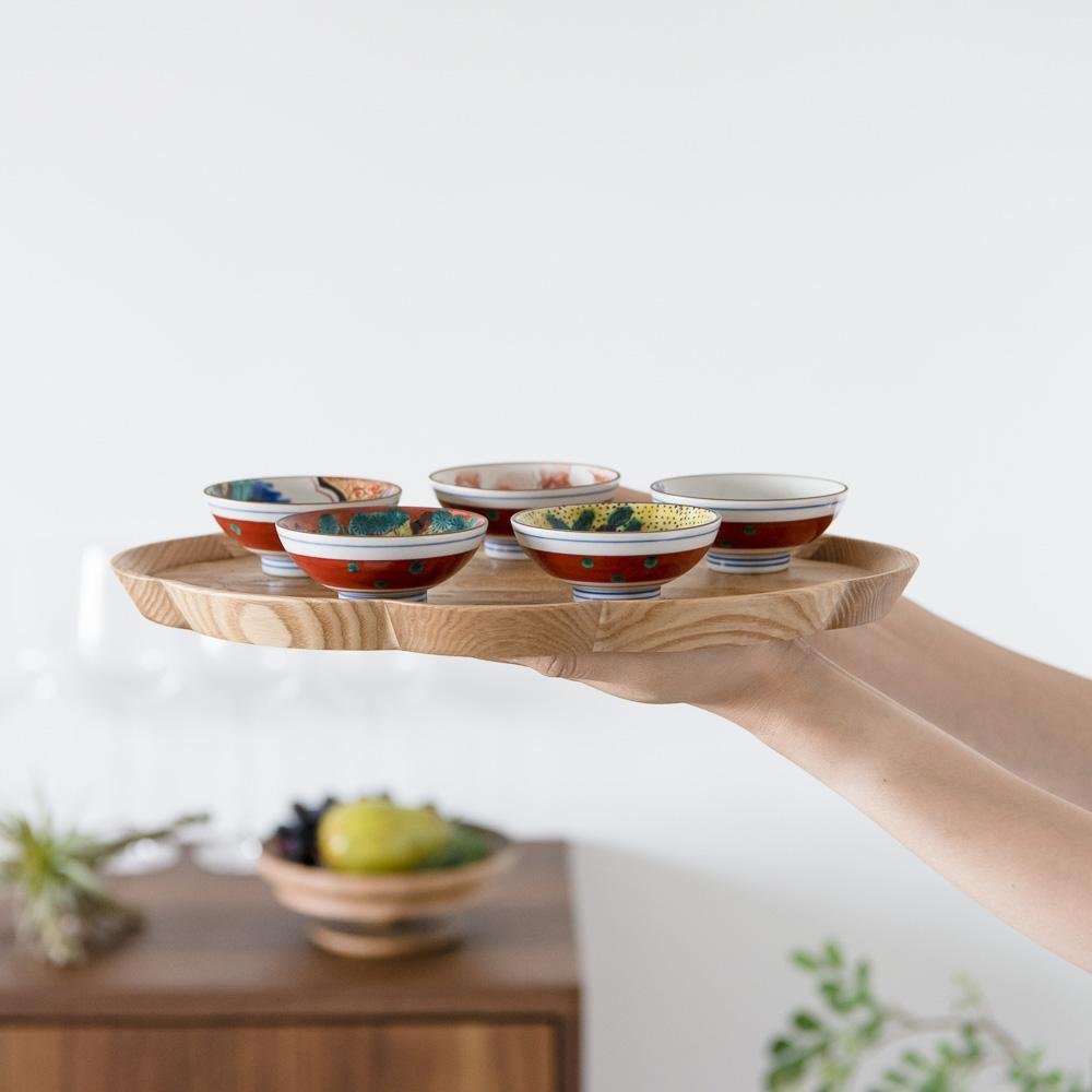 Jidai Kutani Sakazuki Sake Cup Set of 5 with Wooden Box - MUSUBI KILN - Quality Japanese Tableware and Gift
