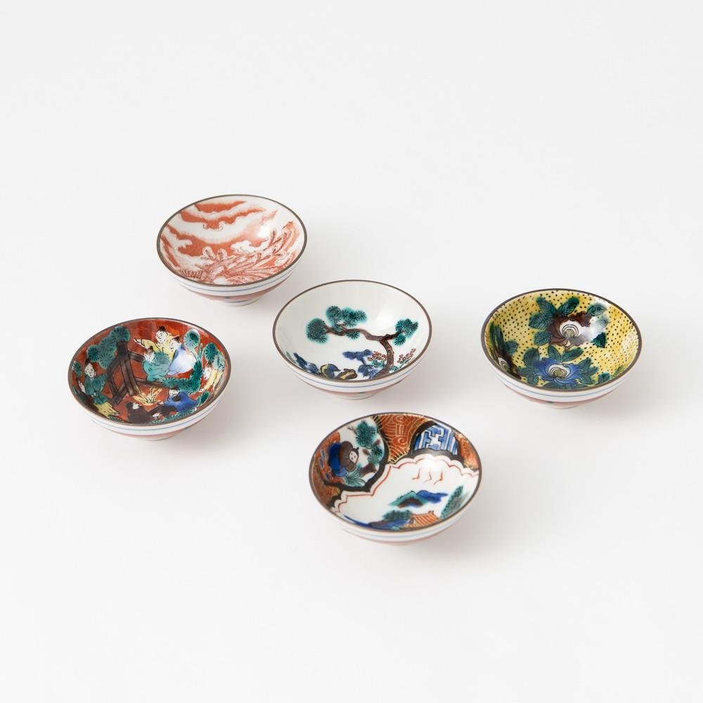Jidai Kutani Sakazuki Sake Cup Set of 5 with Wooden Box - MUSUBI KILN - Quality Japanese Tableware and Gift