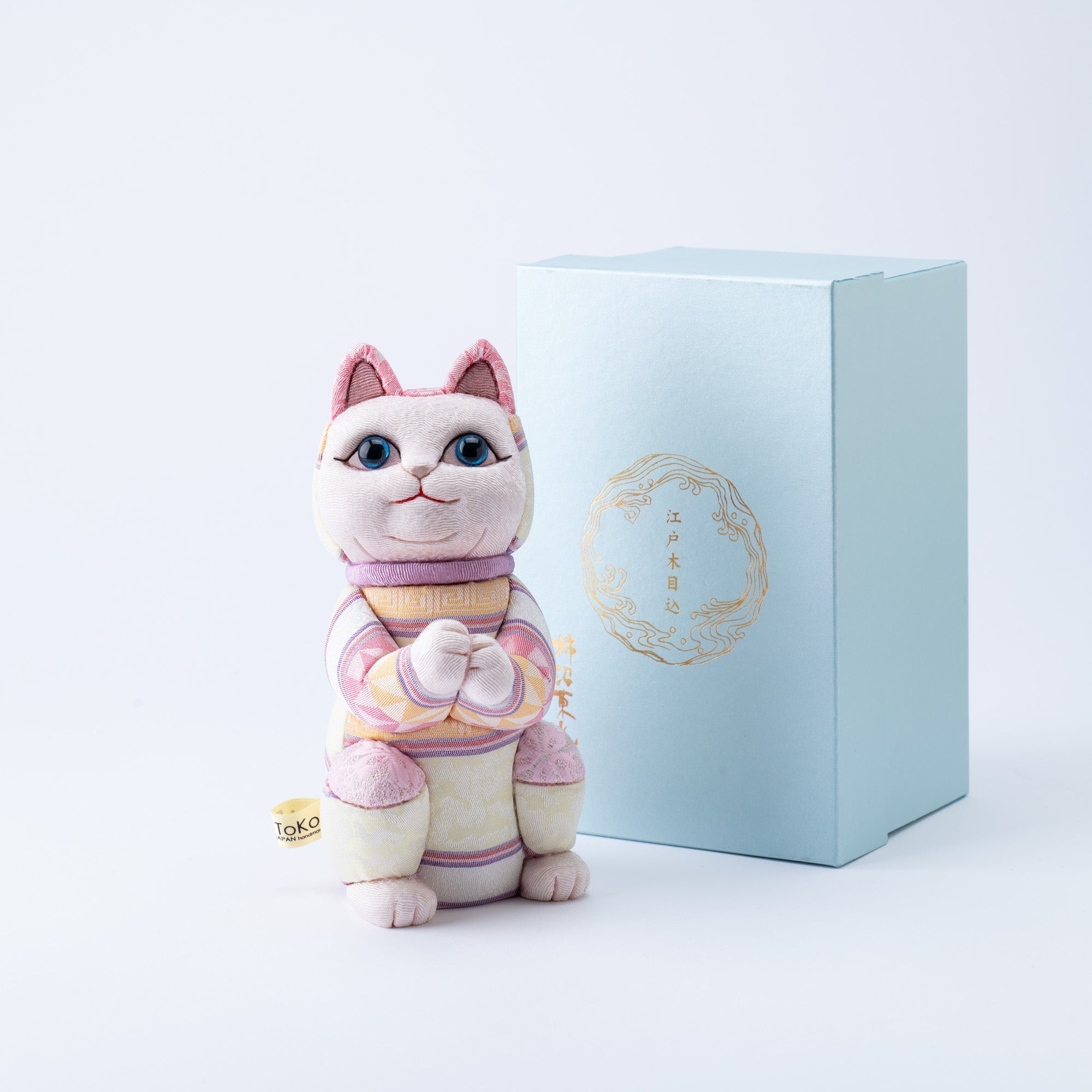 Kakinuma Ningyo Striped Wish Upon a Star Edo Kimekomi Doll Lucky Cat - Pink - MUSUBI KILN - Quality Japanese Tableware and Gift