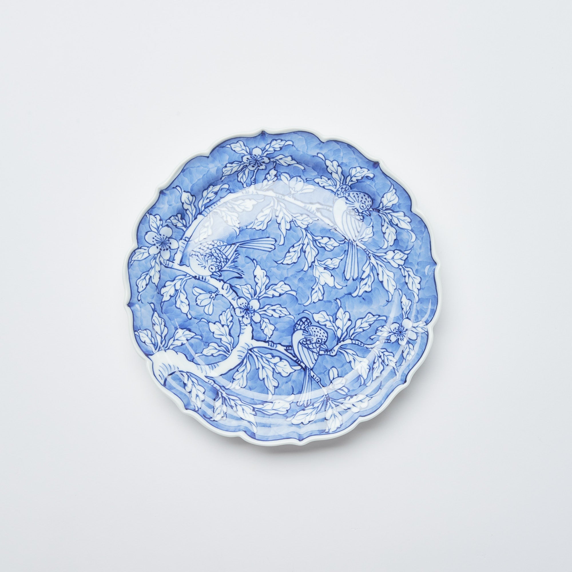 Kakusho Kiln Flower and Birds Bellflower Rim Mikawachi Ware Plate 8.7in - MUSUBI KILN - Quality Japanese Tableware and Gift