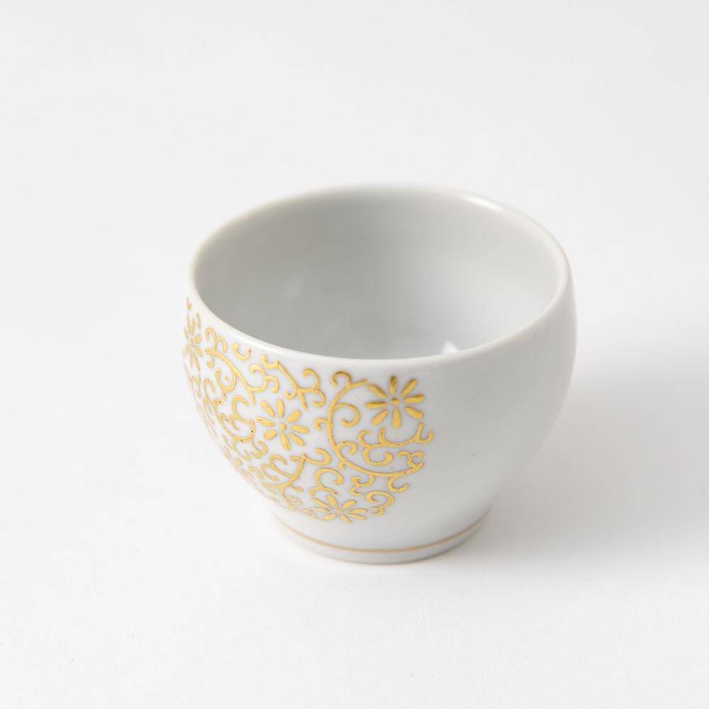Kinzan Kiln Shugu Gilded Arabesque Ochoko Sake Cup - MUSUBI KILN - Quality Japanese Tableware and Gift
