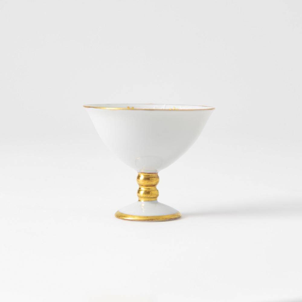 Kinzan Kiln Shugu Gold Flowers and Arabesque Sakazuki High Stand Sake Cup - MUSUBI KILN - Quality Japanese Tableware and Gift