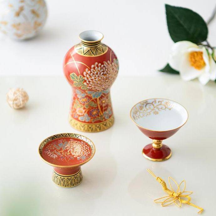 Kinzan Kiln Shugu Kinsai Chrysanthemum Gourd Sake Carafe - MUSUBI KILN - Quality Japanese Tableware and Gift