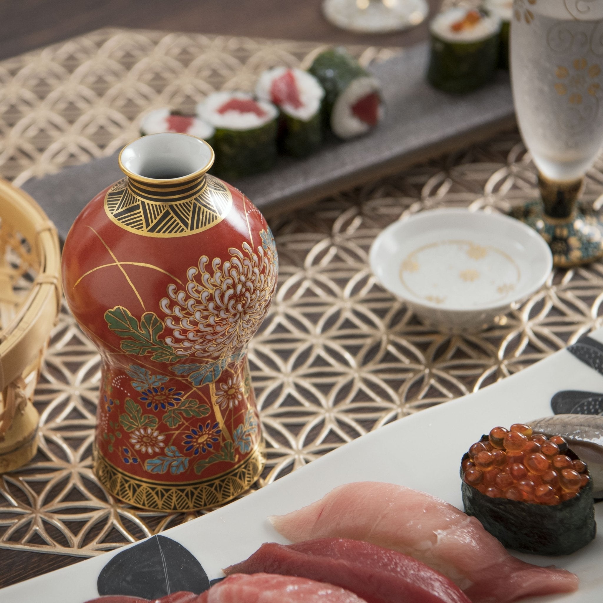 Kinzan Kiln Shugu Kinsai Chrysanthemum Gourd Sake Carafe - MUSUBI KILN - Quality Japanese Tableware and Gift