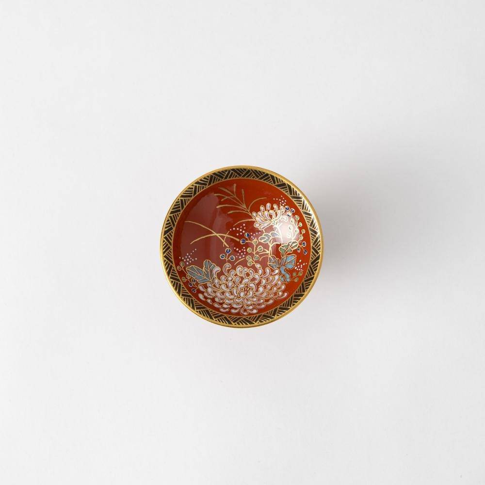 Kinzan Kiln Shugu Kinsai Chrysanthemum Sakazuki High Stand Flat Sake Cup - MUSUBI KILN - Quality Japanese Tableware and Gift