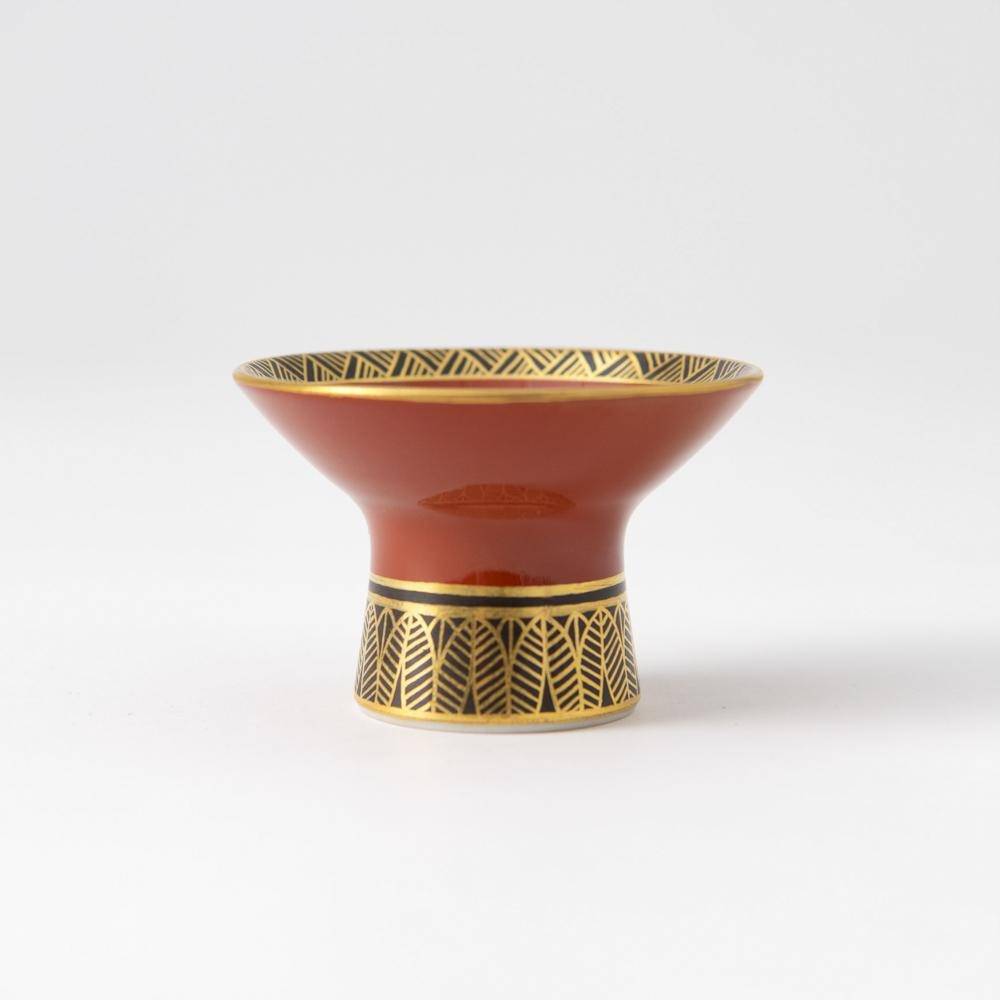 Kinzan Kiln Shugu Kinsai Chrysanthemum Sakazuki High Stand Flat Sake Cup - MUSUBI KILN - Quality Japanese Tableware and Gift