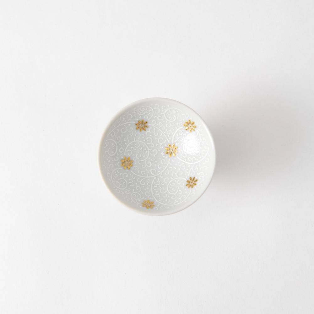 Kinzan Kiln Shugu White Arabesque Sakazuki High Stand Flat Sake Cup - MUSUBI KILN - Quality Japanese Tableware and Gift