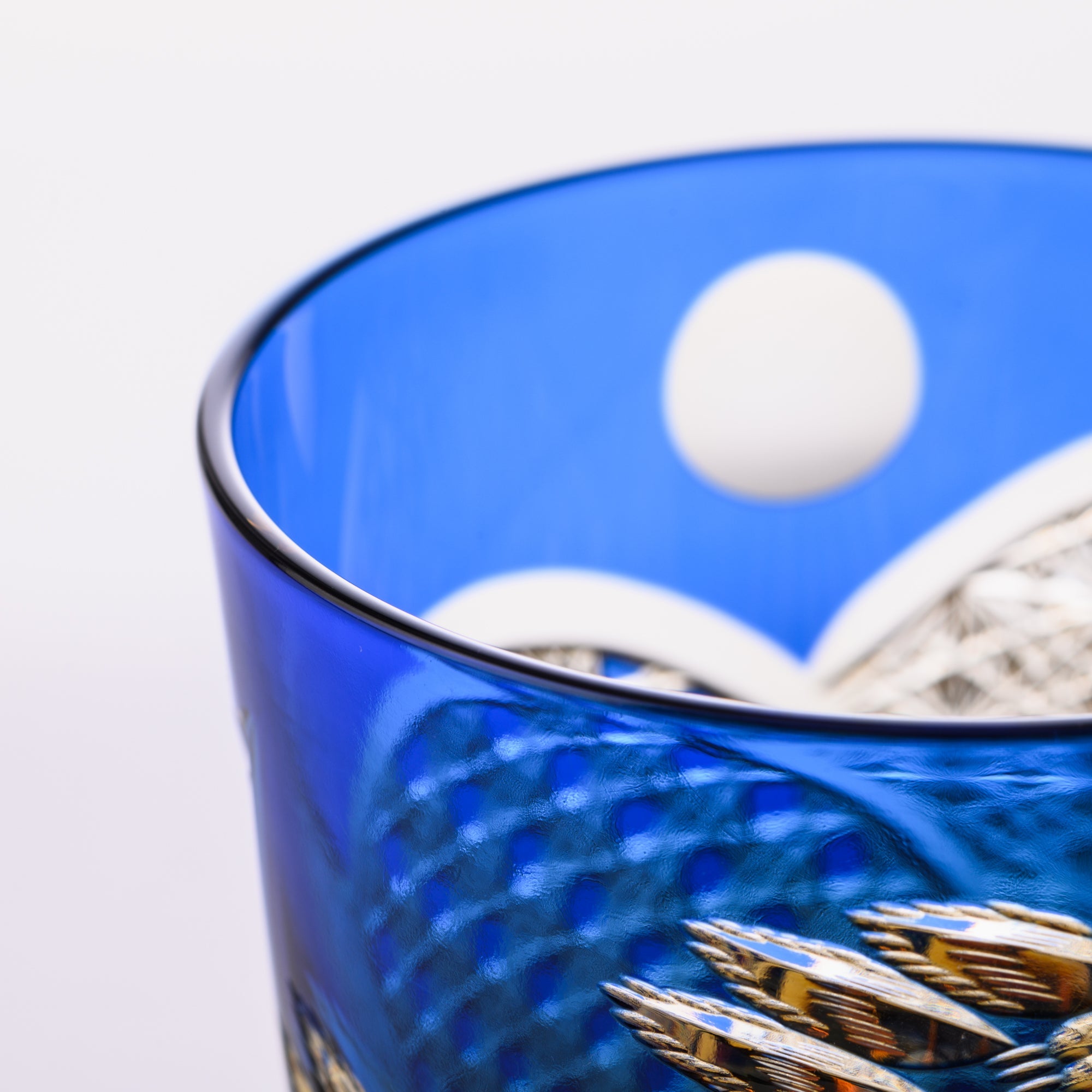 Kiyohide Glass Blue Amber Owl Edo Kiriko Rocks Glass - MUSUBI KILN - Quality Japanese Tableware and Gift