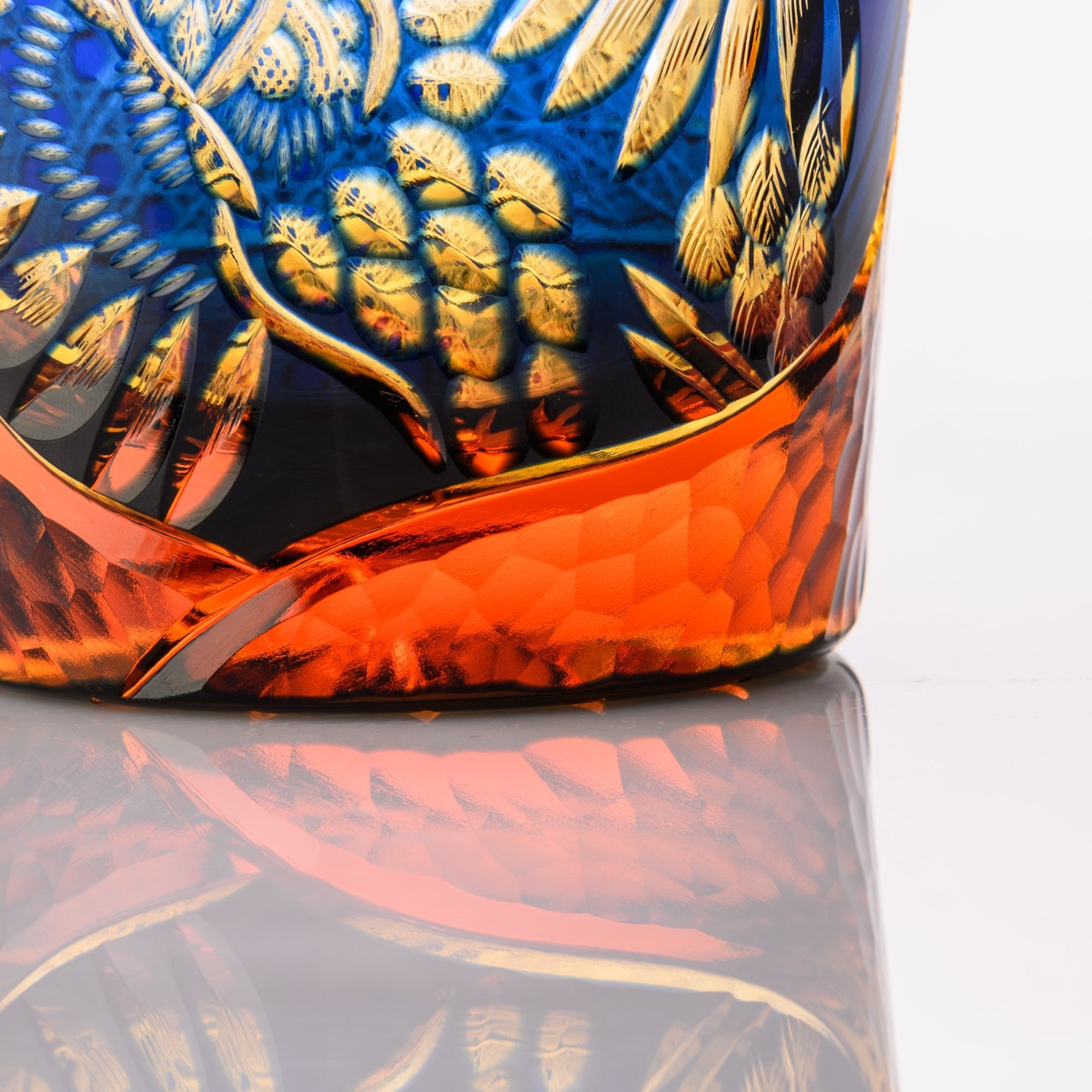 Kiyohide Glass Blue Amber Owl Edo Kiriko Rocks Glass - MUSUBI KILN - Quality Japanese Tableware and Gift