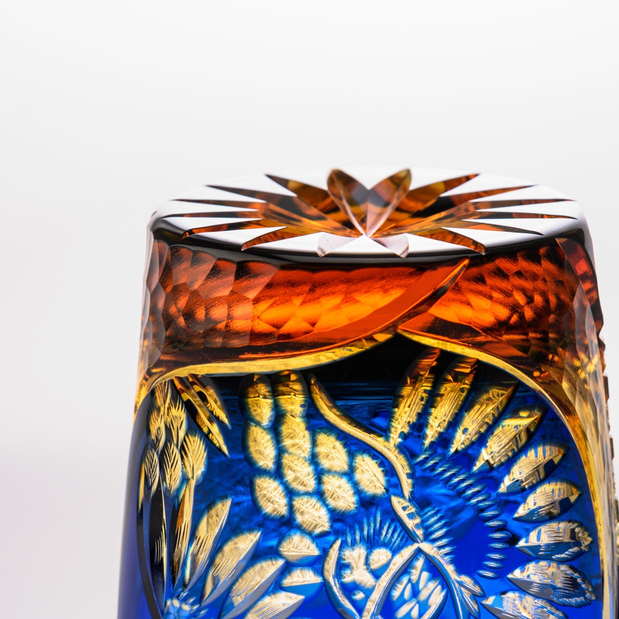 Kiyohide Glass Blue Amber Owl Edo Kiriko Rocks Glass - MUSUBI KILN - Quality Japanese Tableware and Gift