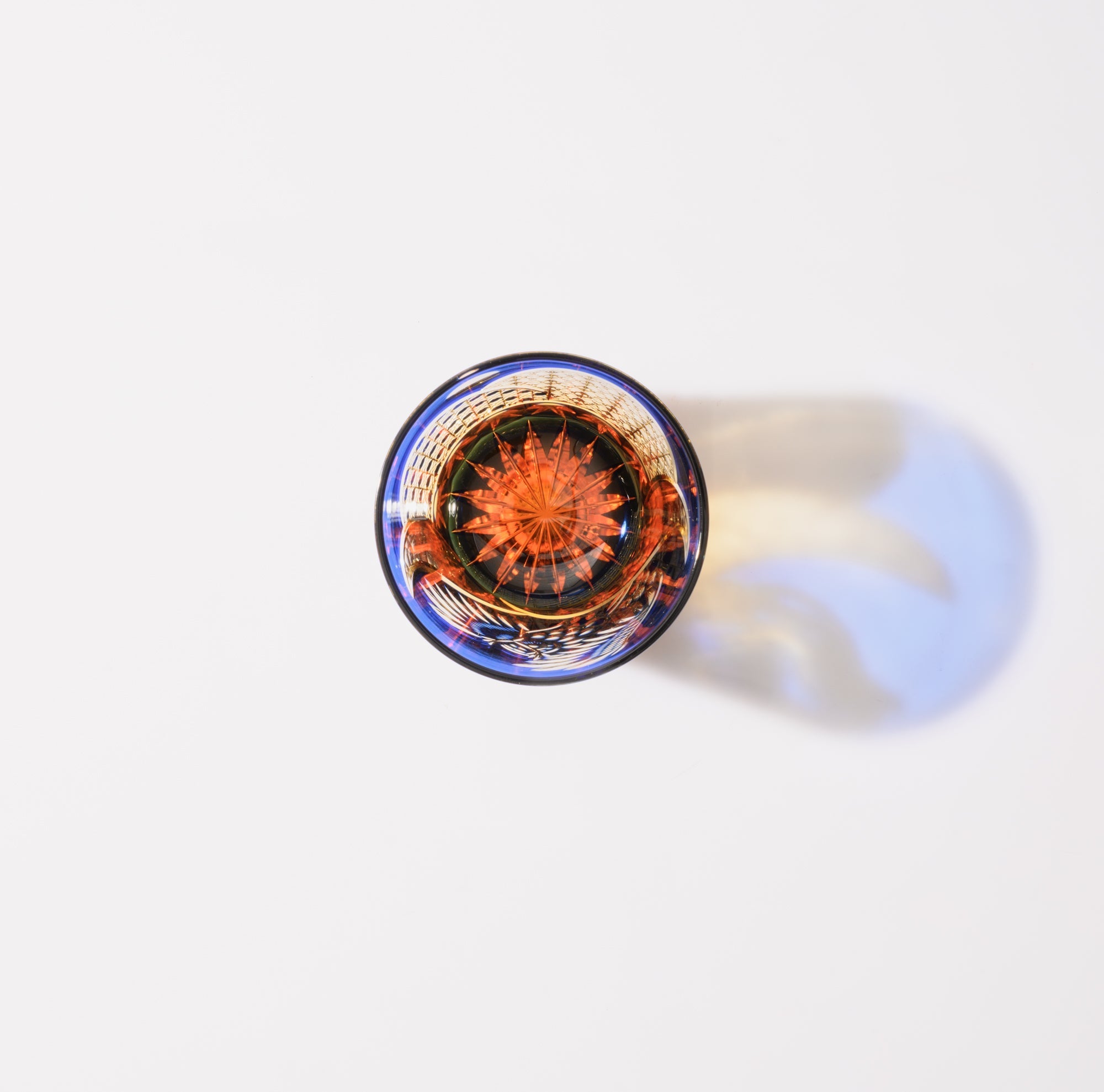 Kiyohide Glass Blue Amber Owl Edo Kiriko Rocks Glass - MUSUBI KILN - Quality Japanese Tableware and Gift