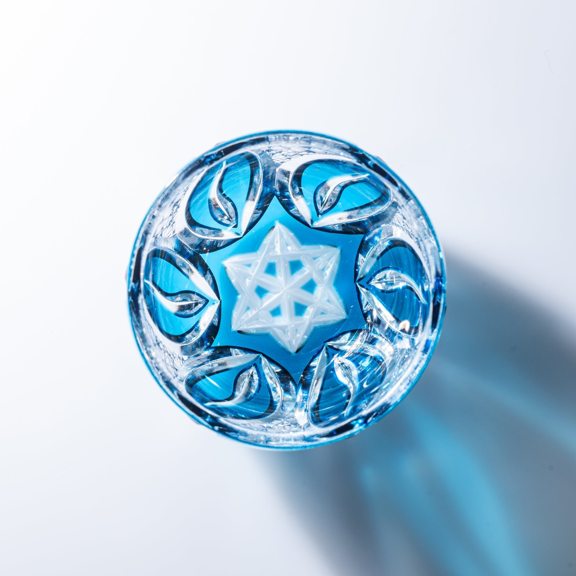 Kiyohide Glass Blue Flame Edo Kiriko Cut Glass Guinomi Sake Cup - MUSUBI KILN - Quality Japanese Tableware and Gift
