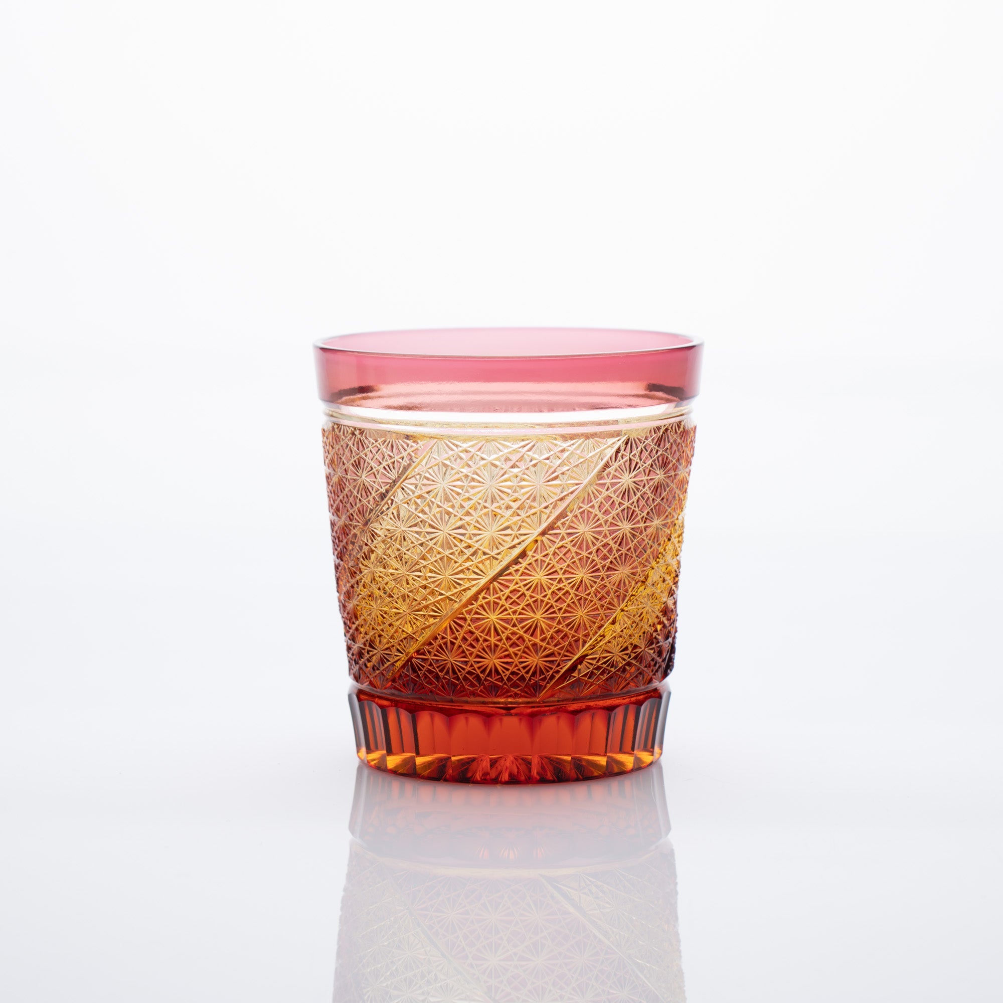 Kiyohide Glass Gold Red Amber Edo Kiriko Rocks Glass - MUSUBI KILN - Quality Japanese Tableware and Gift