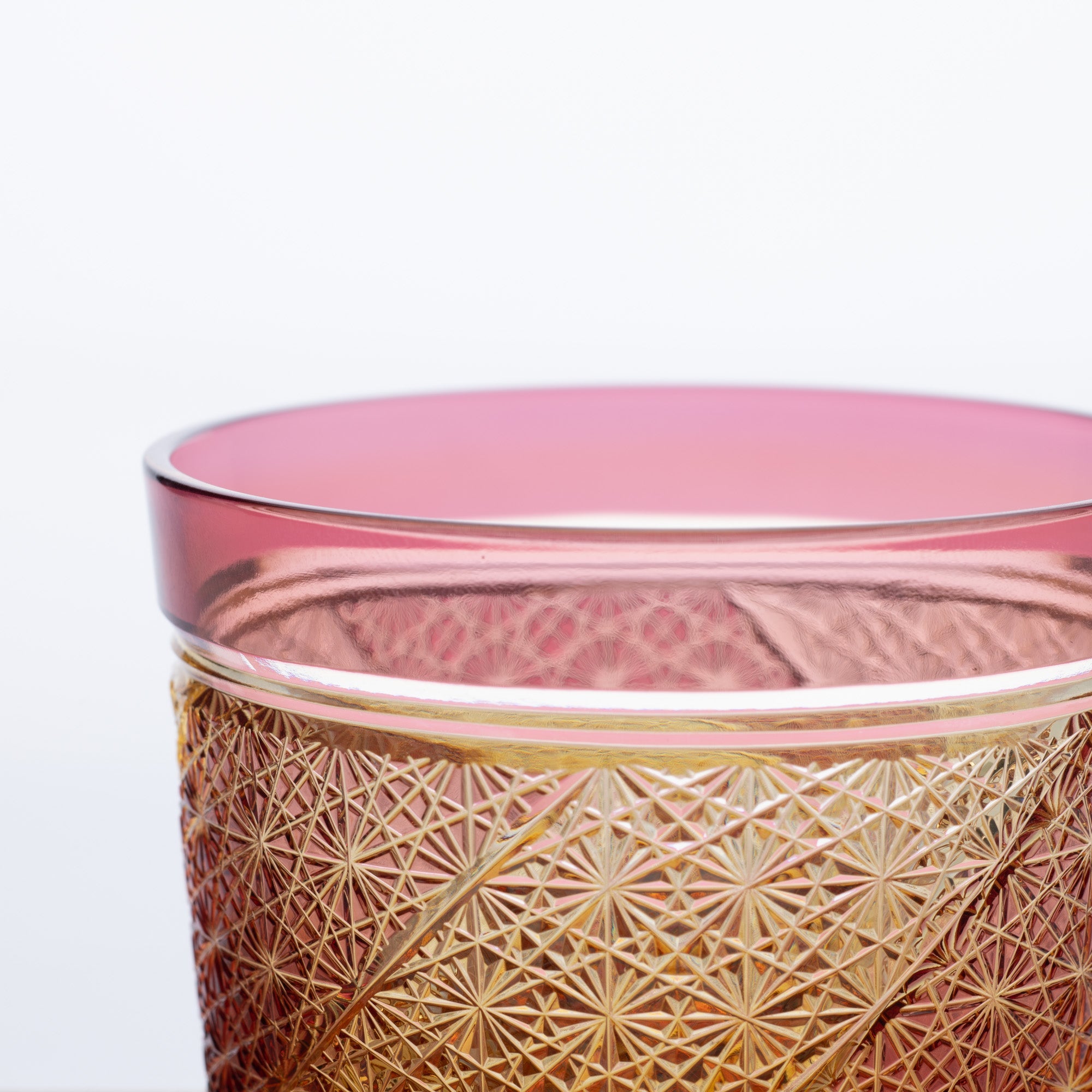 Kiyohide Glass Gold Red Amber Edo Kiriko Rocks Glass - MUSUBI KILN - Quality Japanese Tableware and Gift