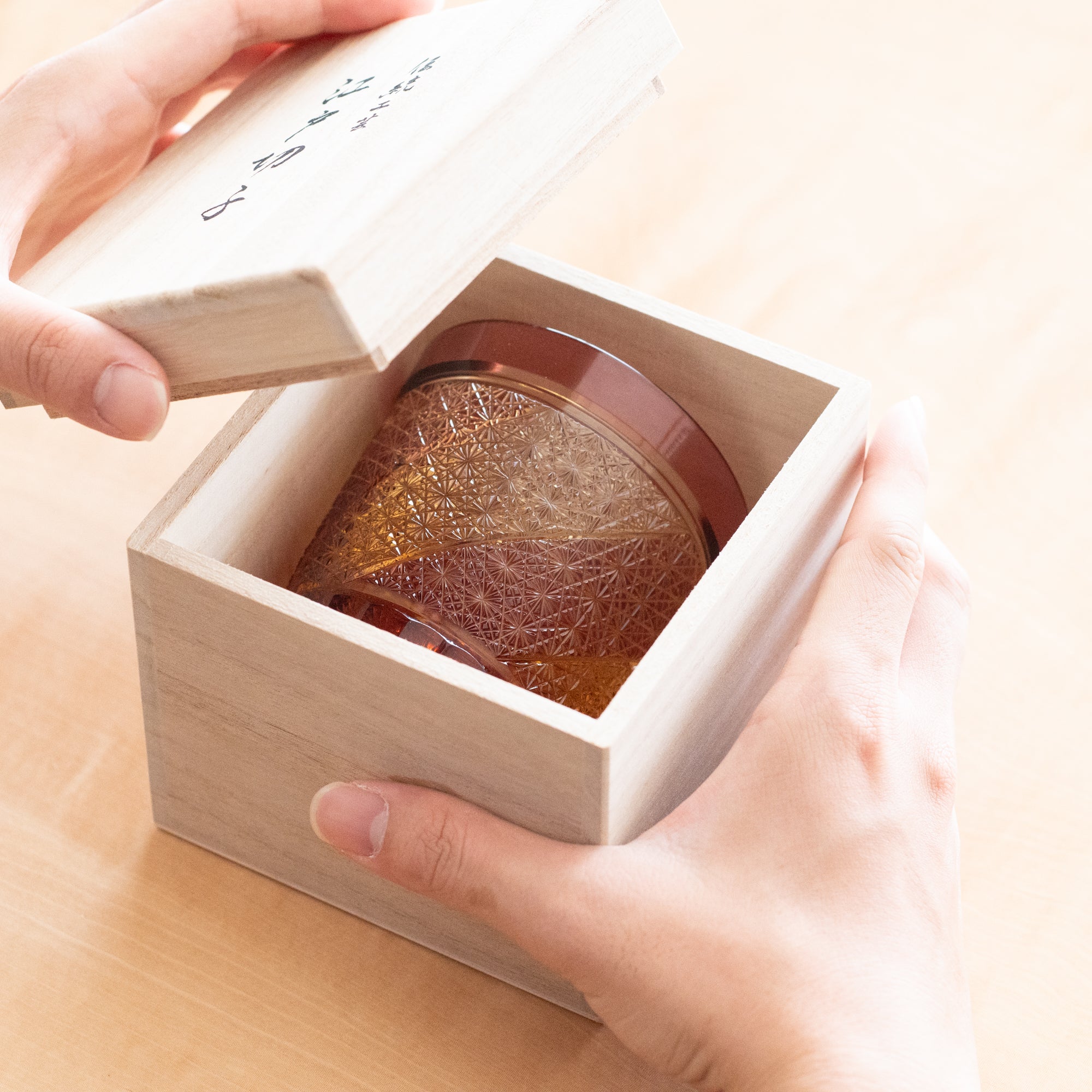 Kiyohide Glass Gold Red Amber Edo Kiriko Rocks Glass - MUSUBI KILN - Quality Japanese Tableware and Gift
