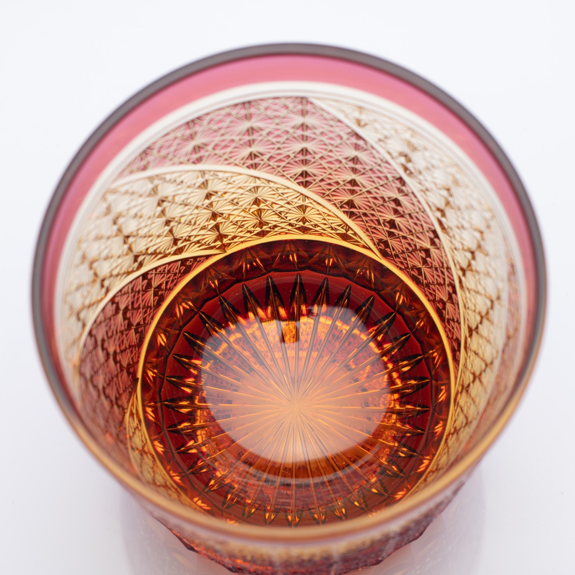Kiyohide Glass Gold Red Amber Edo Kiriko Rocks Glass - MUSUBI KILN - Quality Japanese Tableware and Gift