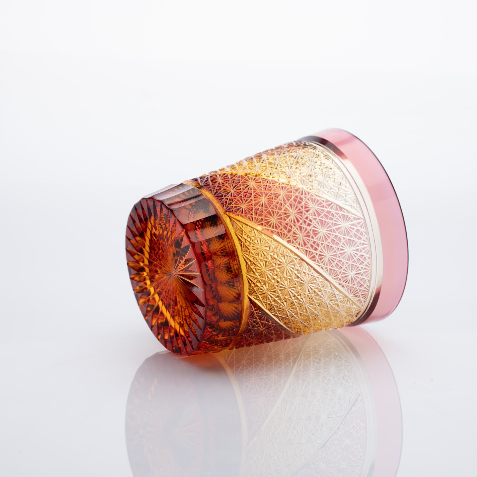 Kiyohide Glass Gold Red Amber Edo Kiriko Rocks Glass - MUSUBI KILN - Quality Japanese Tableware and Gift