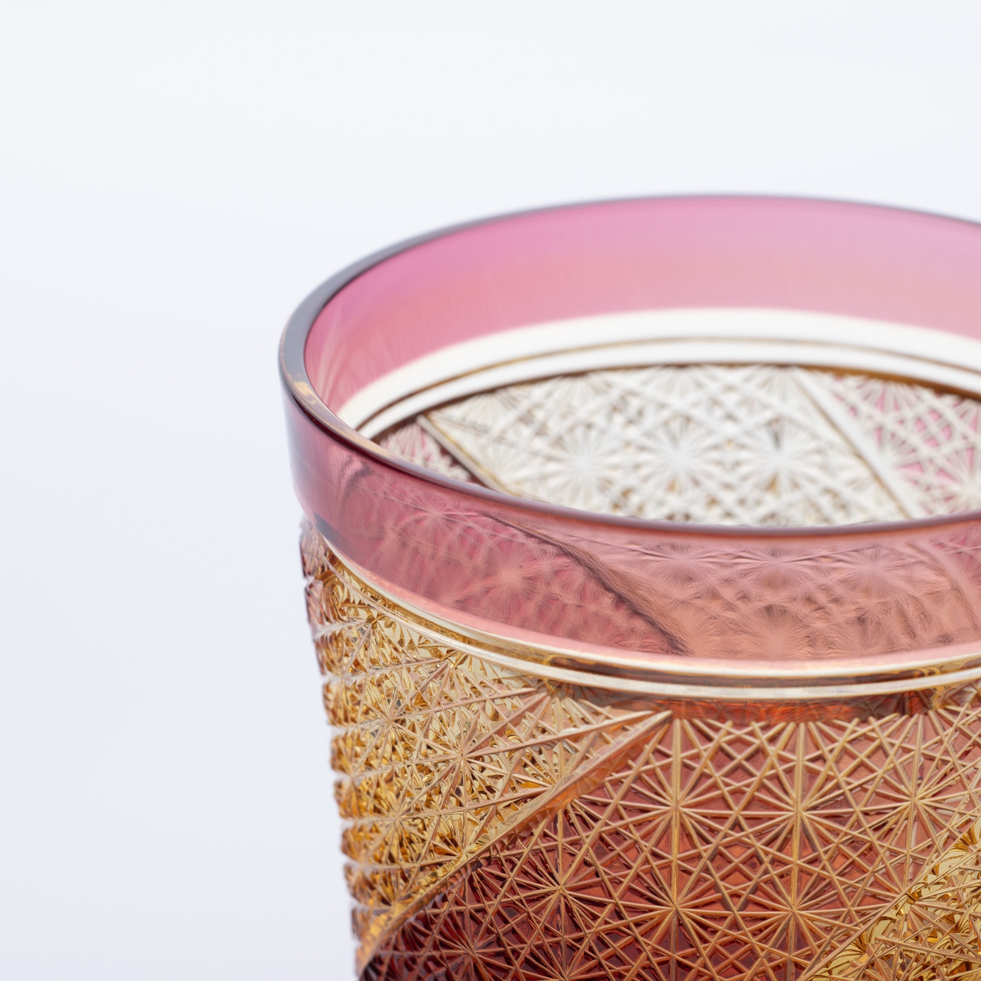 Kiyohide Glass Gold Red Amber Edo Kiriko Rocks Glass - MUSUBI KILN - Quality Japanese Tableware and Gift