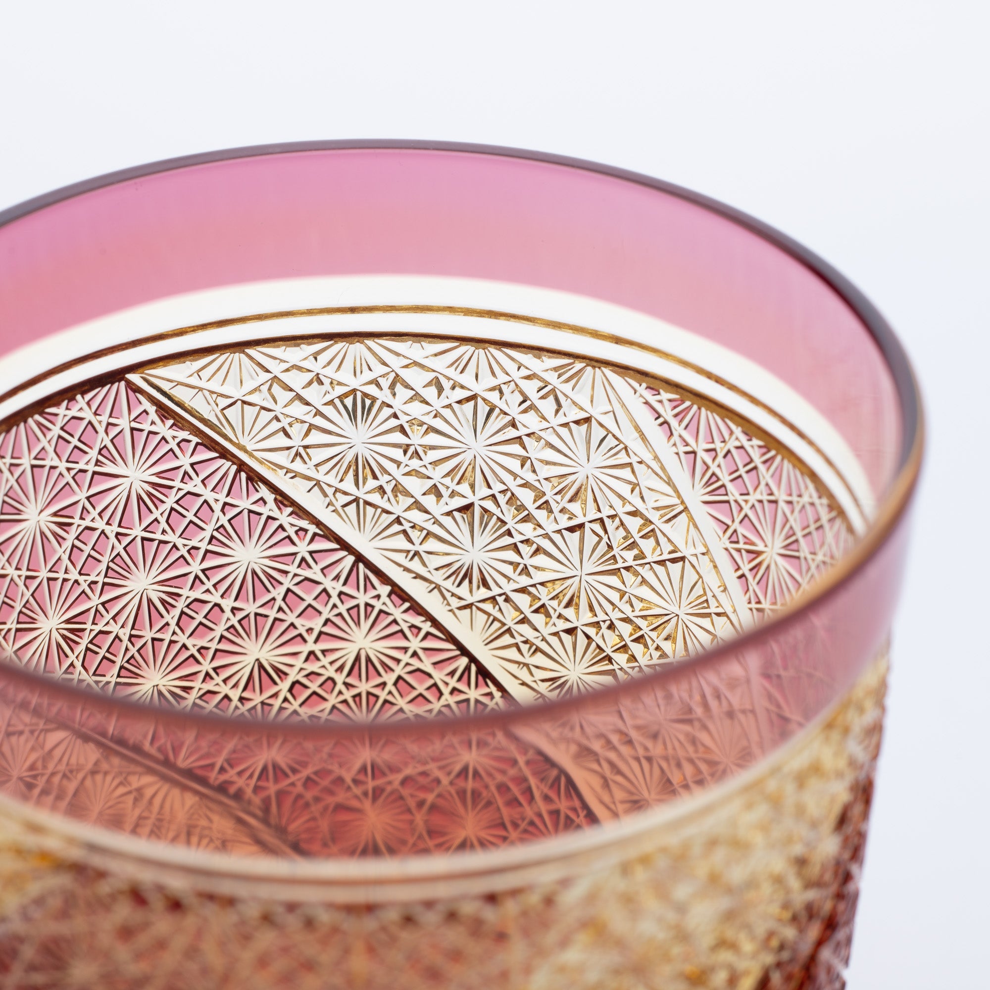 Kiyohide Glass Gold Red Amber Edo Kiriko Rocks Glass - MUSUBI KILN - Quality Japanese Tableware and Gift