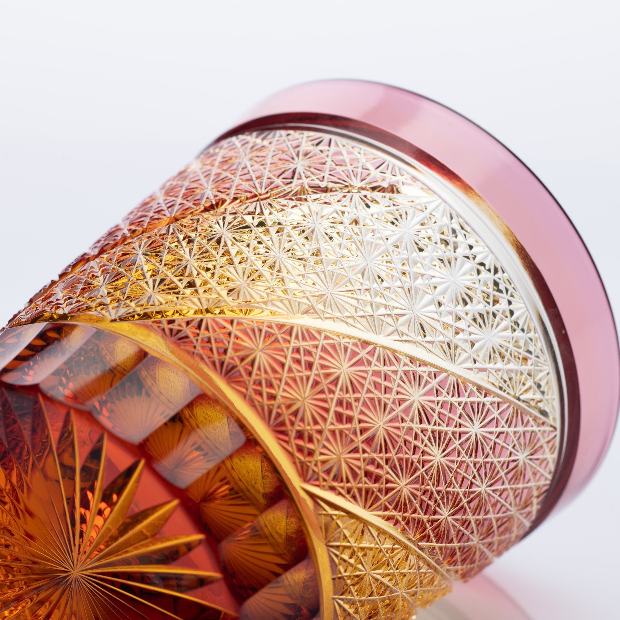 Kiyohide Glass Gold Red Amber Edo Kiriko Rocks Glass - MUSUBI KILN - Quality Japanese Tableware and Gift
