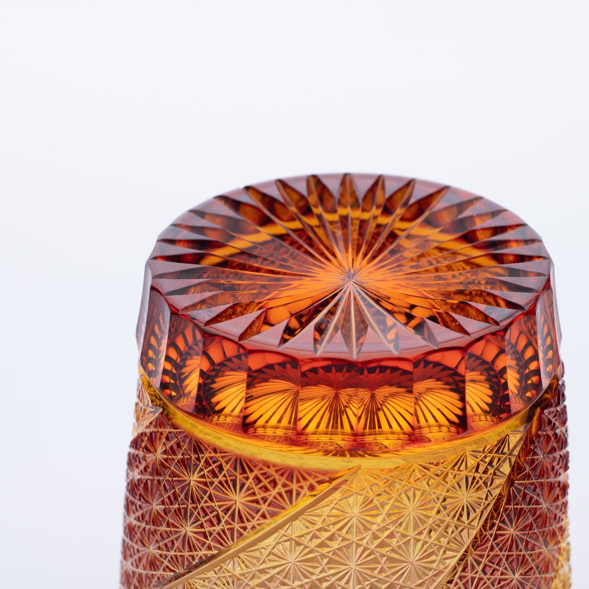 Kiyohide Glass Gold Red Amber Edo Kiriko Rocks Glass - MUSUBI KILN - Quality Japanese Tableware and Gift