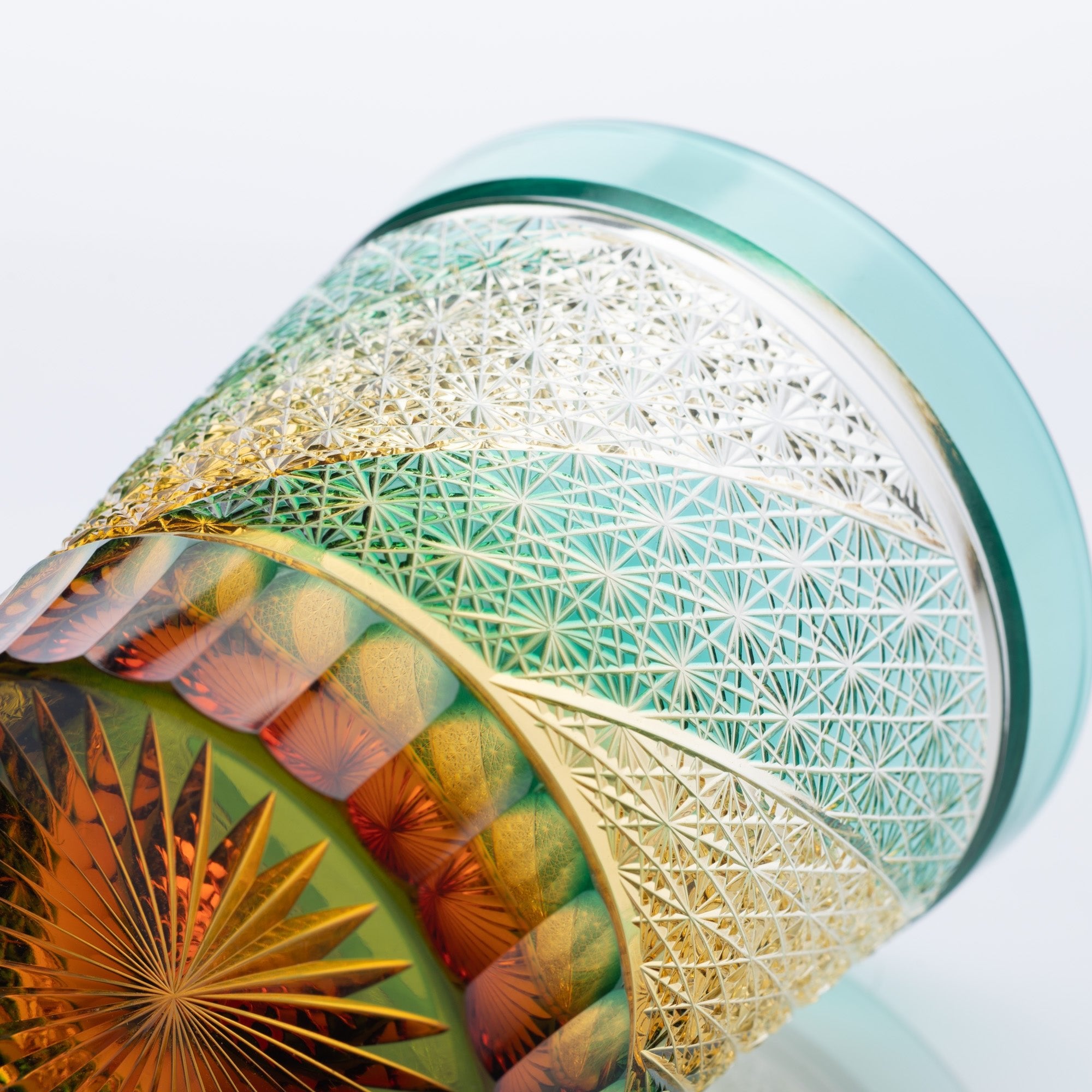 Kiyohide Glass Green Amber Edo Kiriko Rocks Glass - MUSUBI KILN - Quality Japanese Tableware and Gift