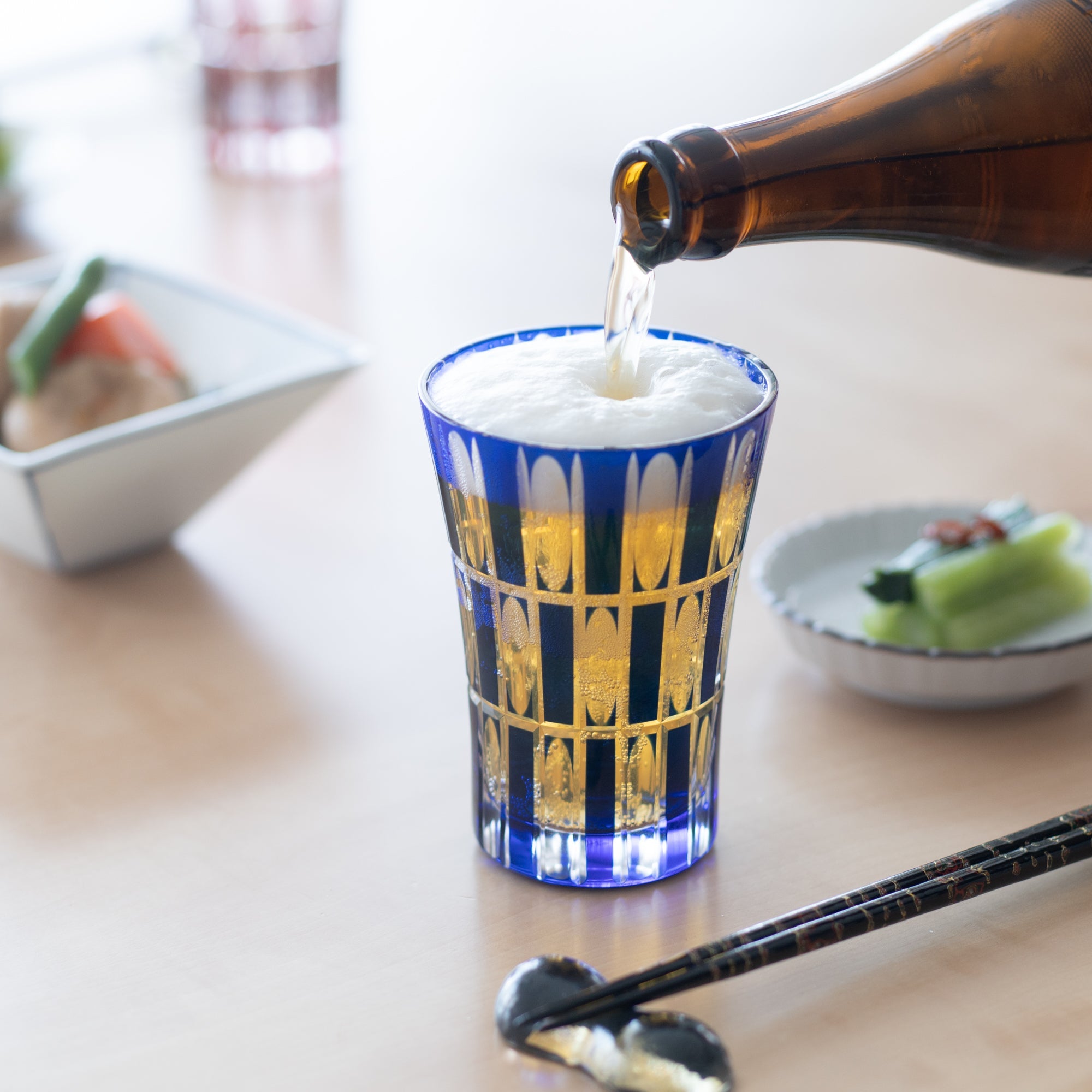 Kiyohide Glass Red and Lapis Lazuli Edo Kiriko Tumbler Set - MUSUBI KILN - Quality Japanese Tableware and Gift