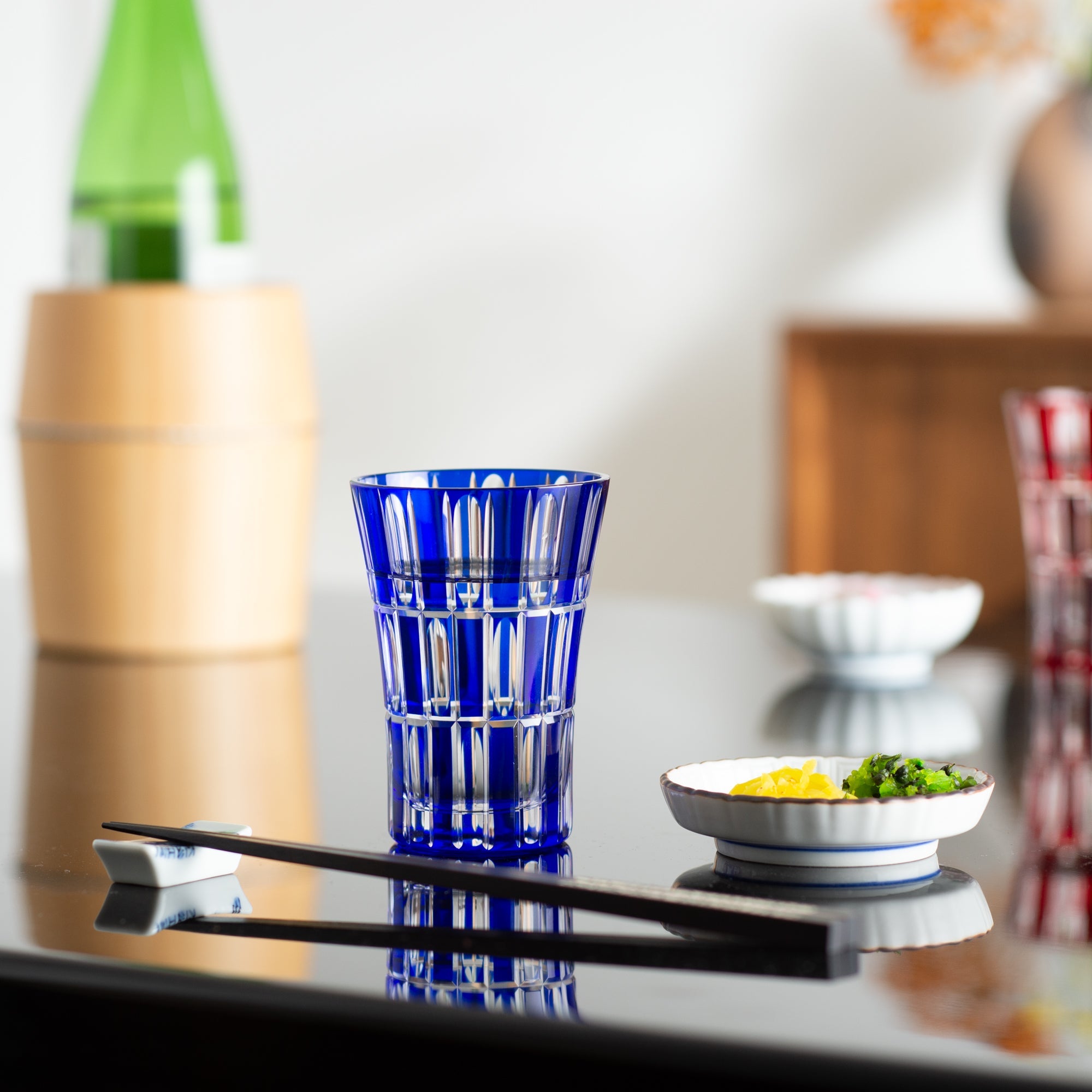 Kiyohide Glass Red and Lapis Lazuli Edo Kiriko Tumbler Set - MUSUBI KILN - Quality Japanese Tableware and Gift