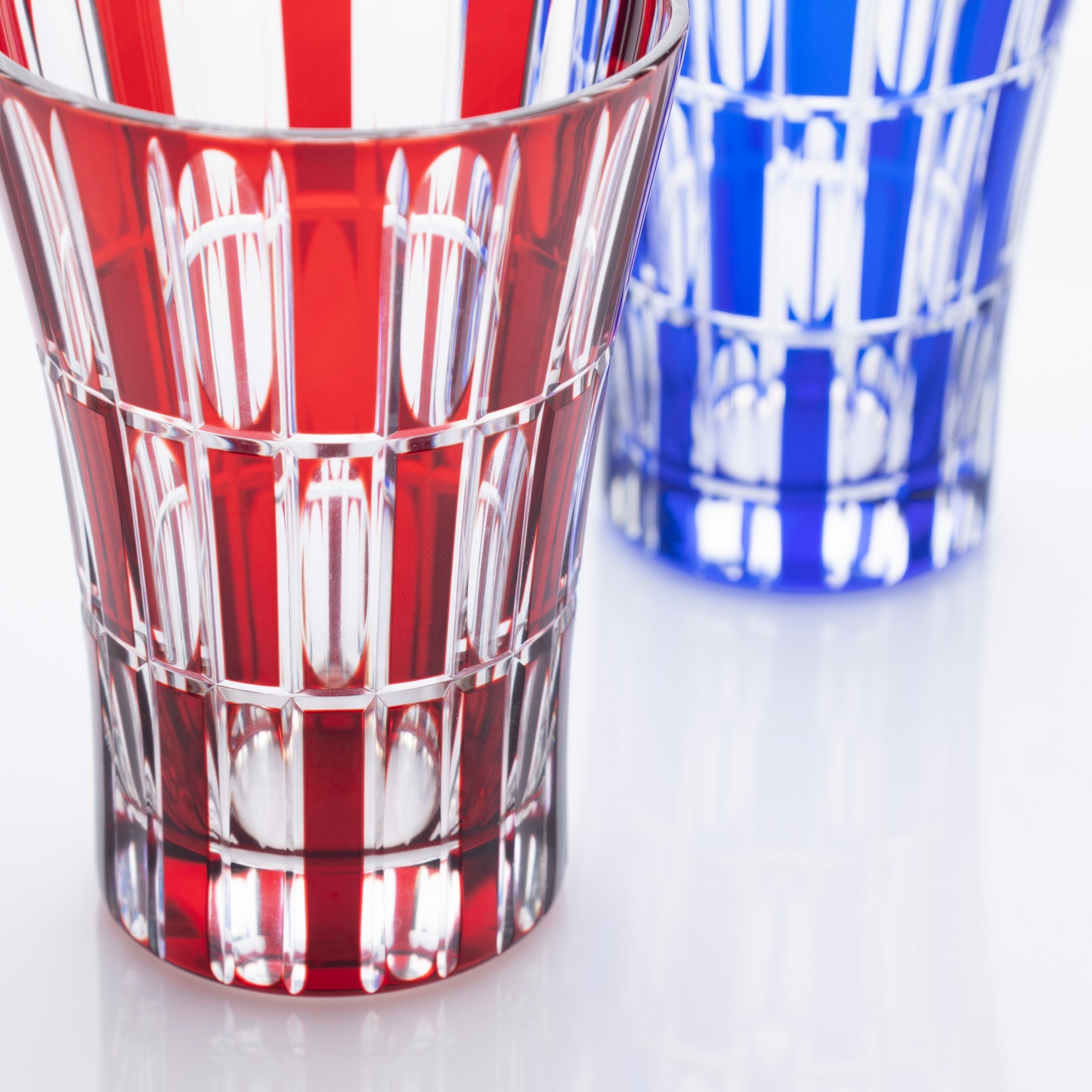 Kiyohide Glass Red and Lapis Lazuli Edo Kiriko Tumbler Set - MUSUBI KILN - Quality Japanese Tableware and Gift