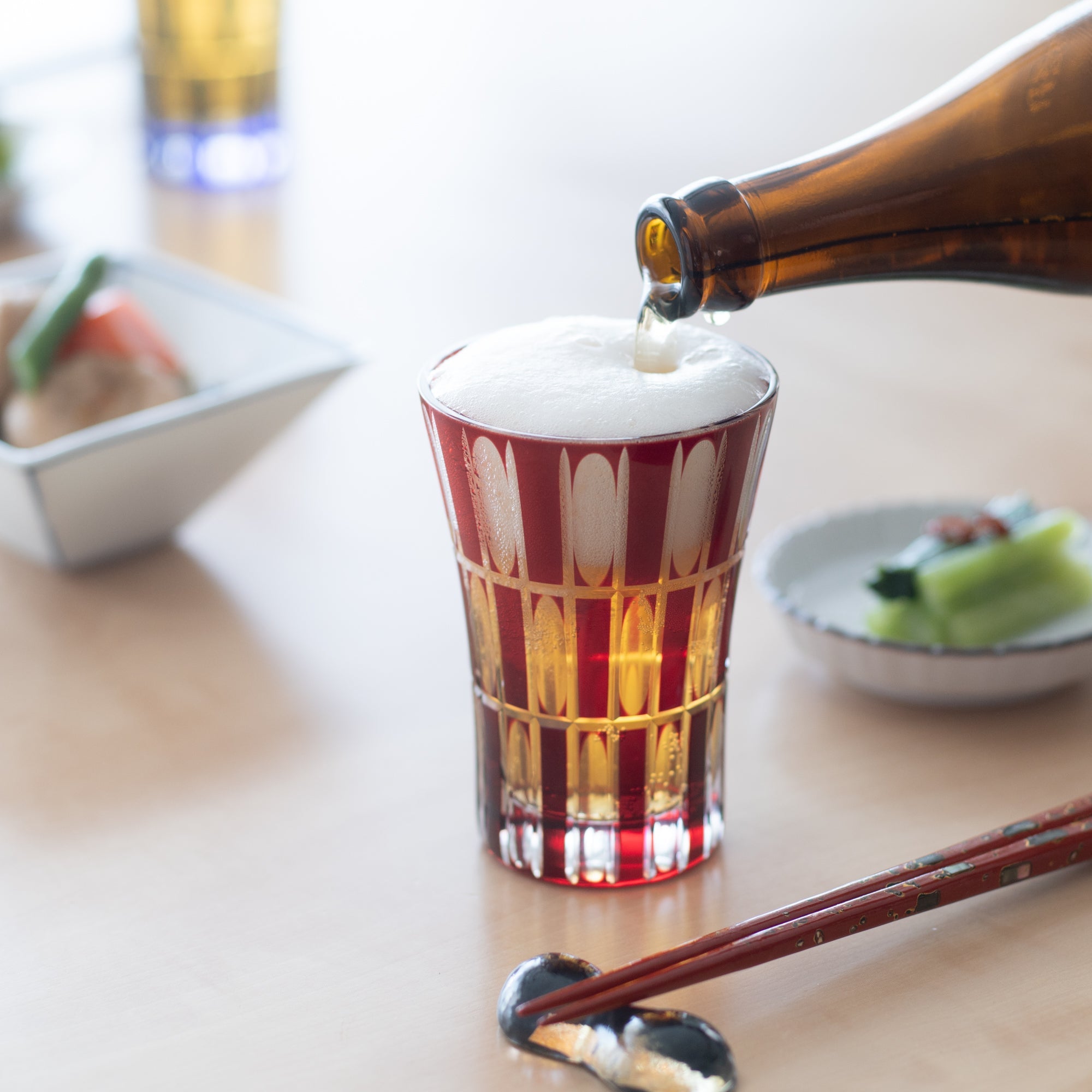 Kiyohide Glass Red and Lapis Lazuli Edo Kiriko Tumbler Set - MUSUBI KILN - Quality Japanese Tableware and Gift