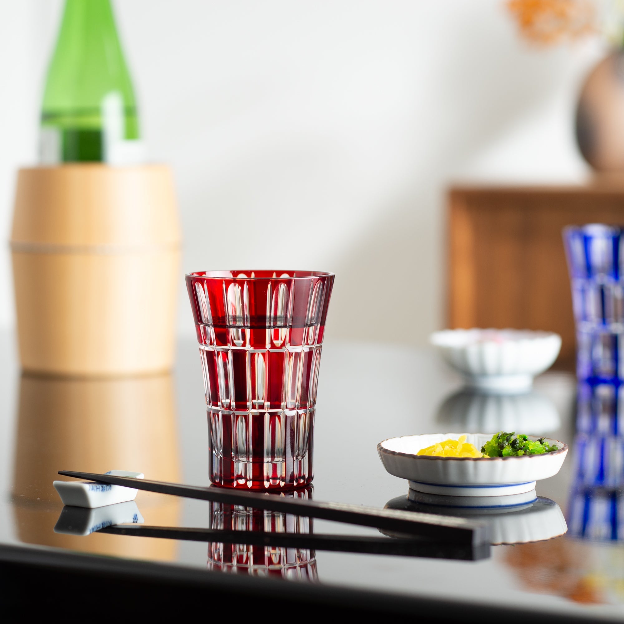 Kiyohide Glass Red and Lapis Lazuli Edo Kiriko Tumbler Set - MUSUBI KILN - Quality Japanese Tableware and Gift