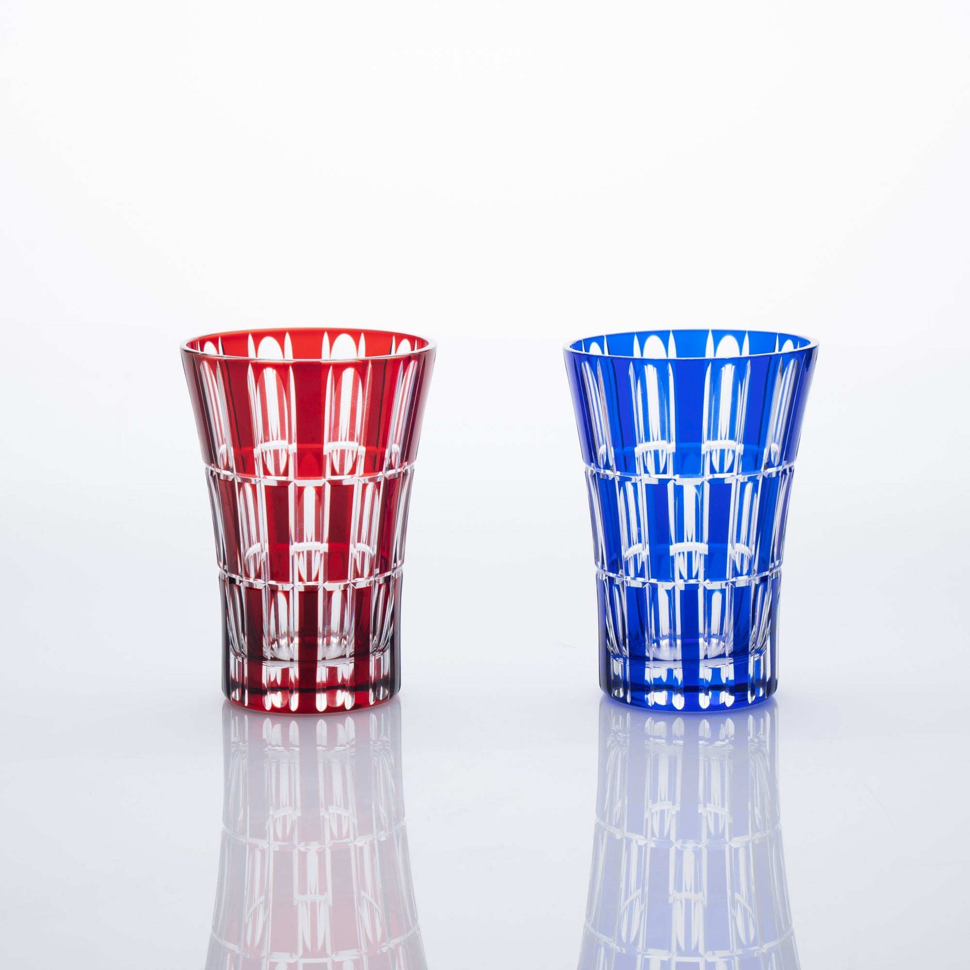 Kiyohide Glass Red and Lapis Lazuli Edo Kiriko Tumbler Set - MUSUBI KILN - Quality Japanese Tableware and Gift