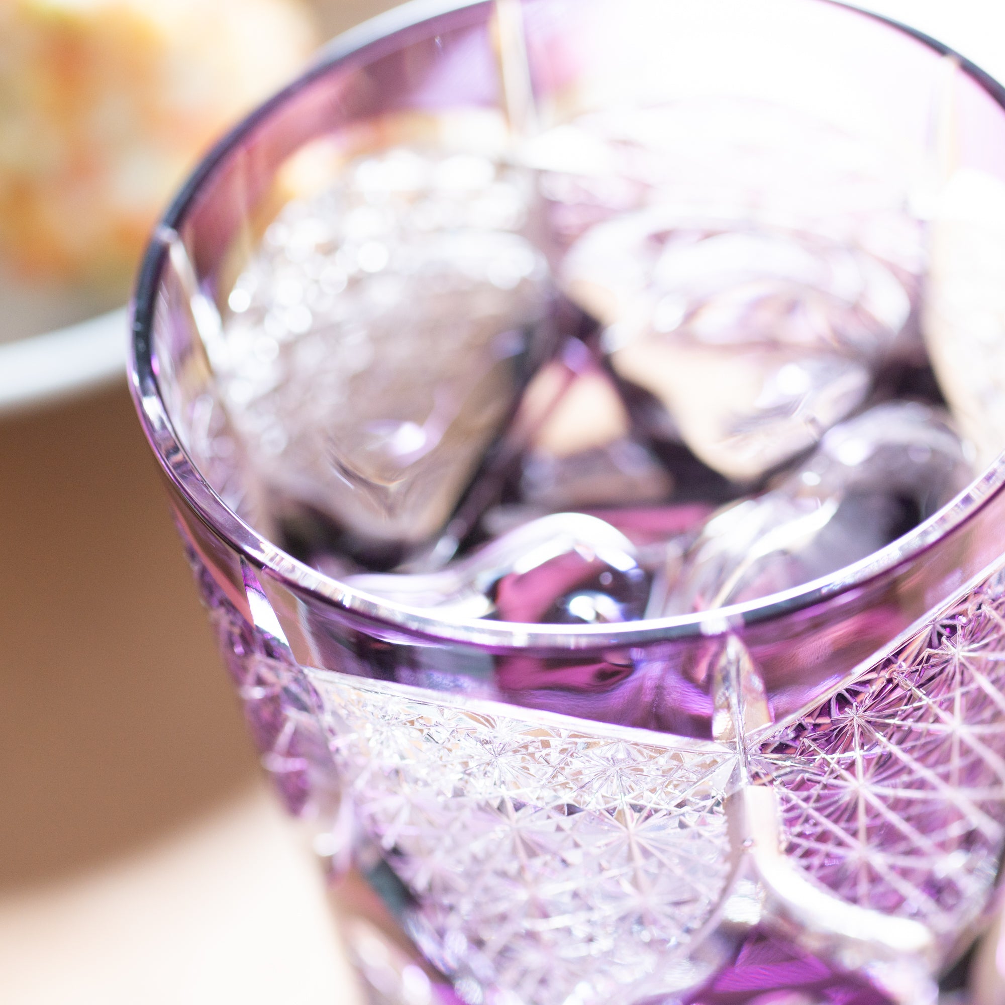 Kiyohide Glass Regal Violet Chrysanthemum Fan Edo Kiriko Rocks Glass - MUSUBI KILN - Quality Japanese Tableware and Gift