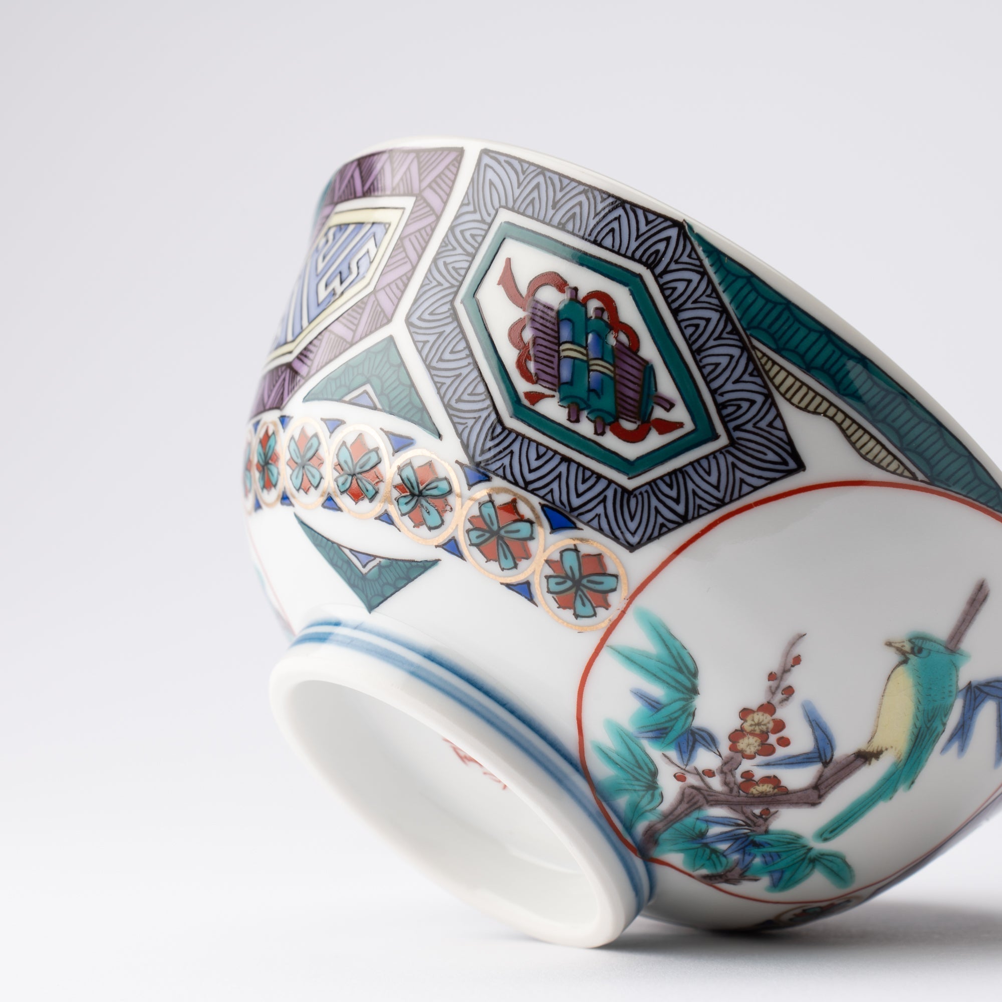 Ko - Kutani Style Bird Kutani Japanese Rice Bowl - MUSUBI KILN - Quality Japanese Tableware and Gift