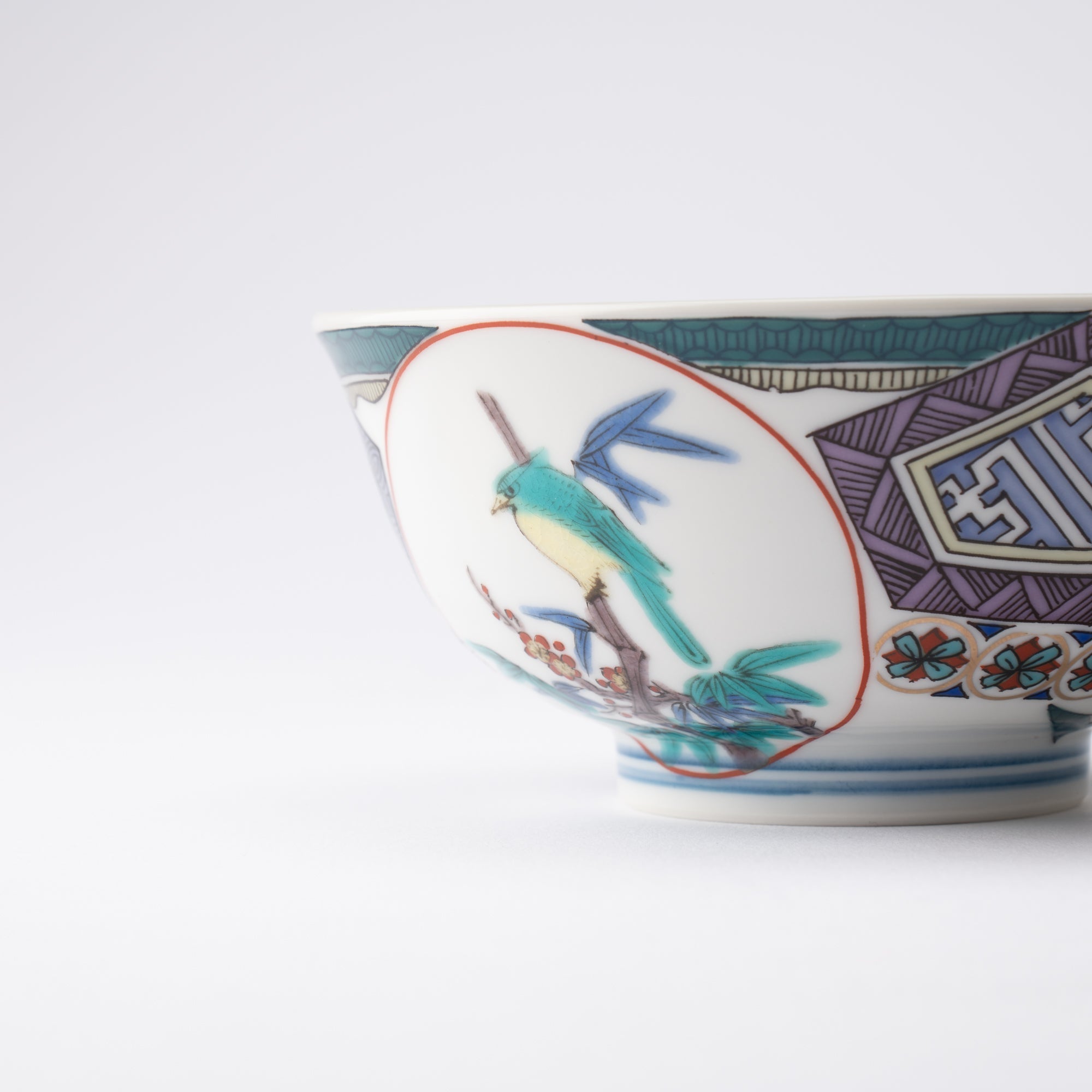 Ko - Kutani Style Bird Kutani Japanese Rice Bowl - MUSUBI KILN - Quality Japanese Tableware and Gift