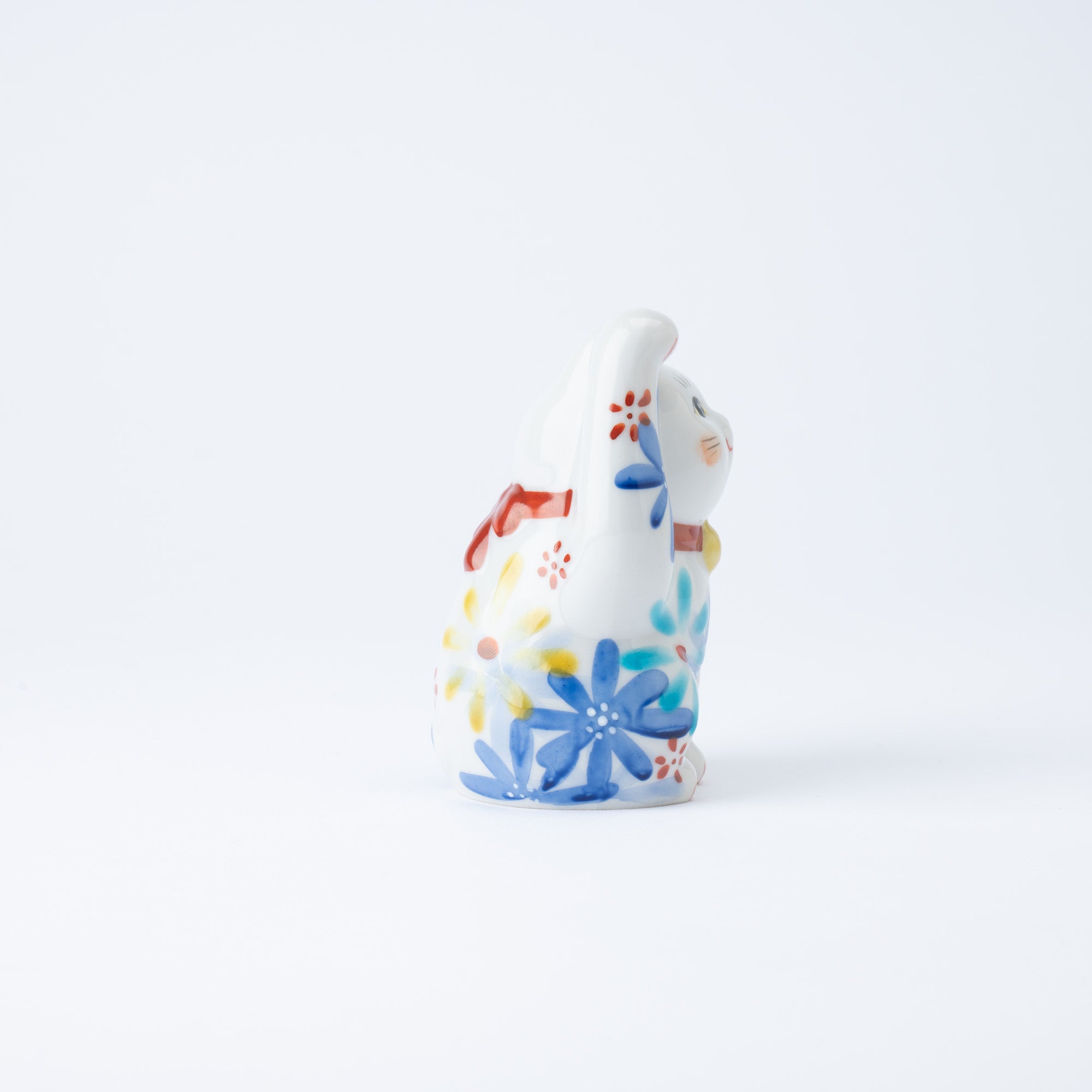 Kokuzou Kiln Flower Party Kutani Lucky Cat - Blue - MUSUBI KILN - Quality Japanese Tableware and Gift