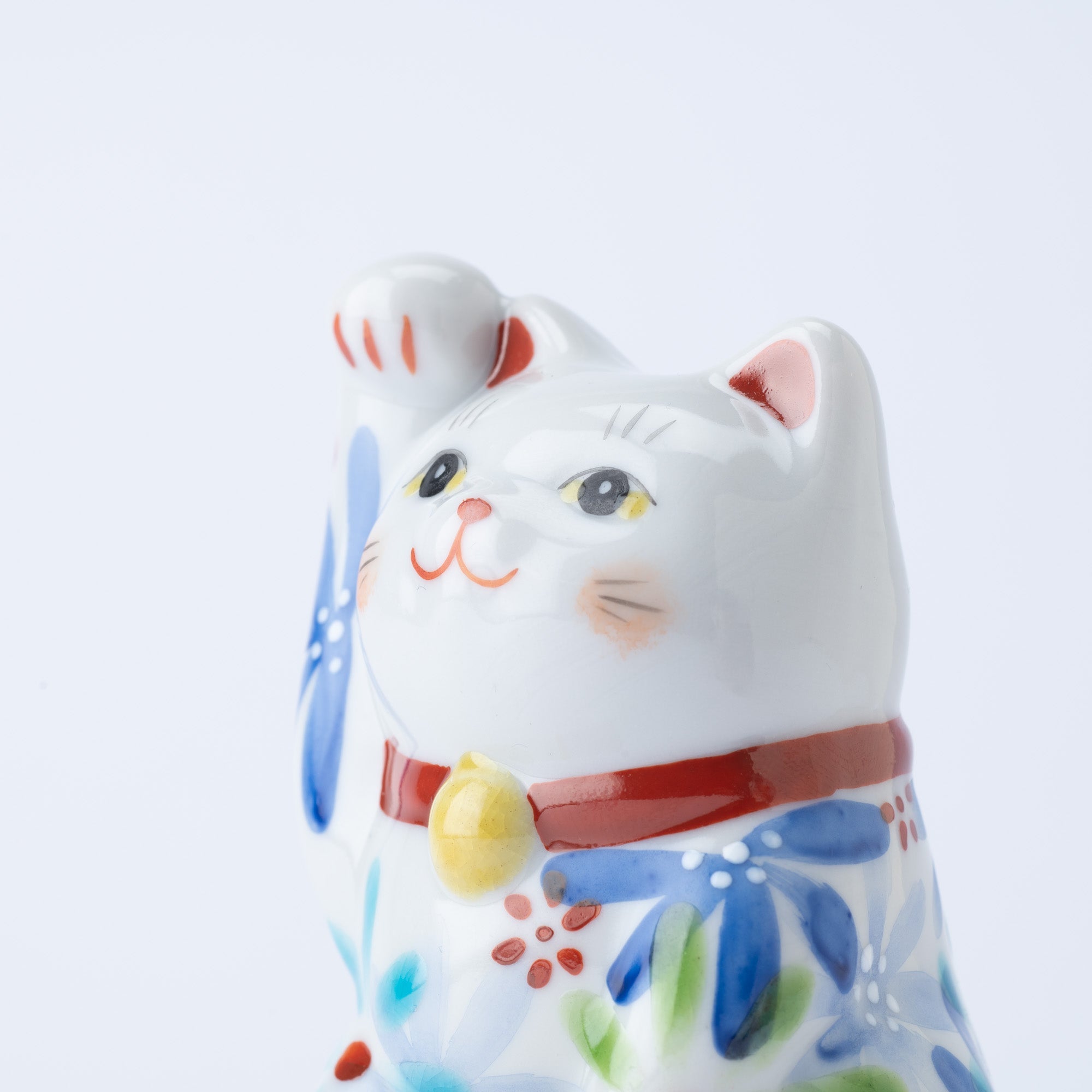 Kokuzou Kiln Flower Party Kutani Lucky Cat - Blue - MUSUBI KILN - Quality Japanese Tableware and Gift