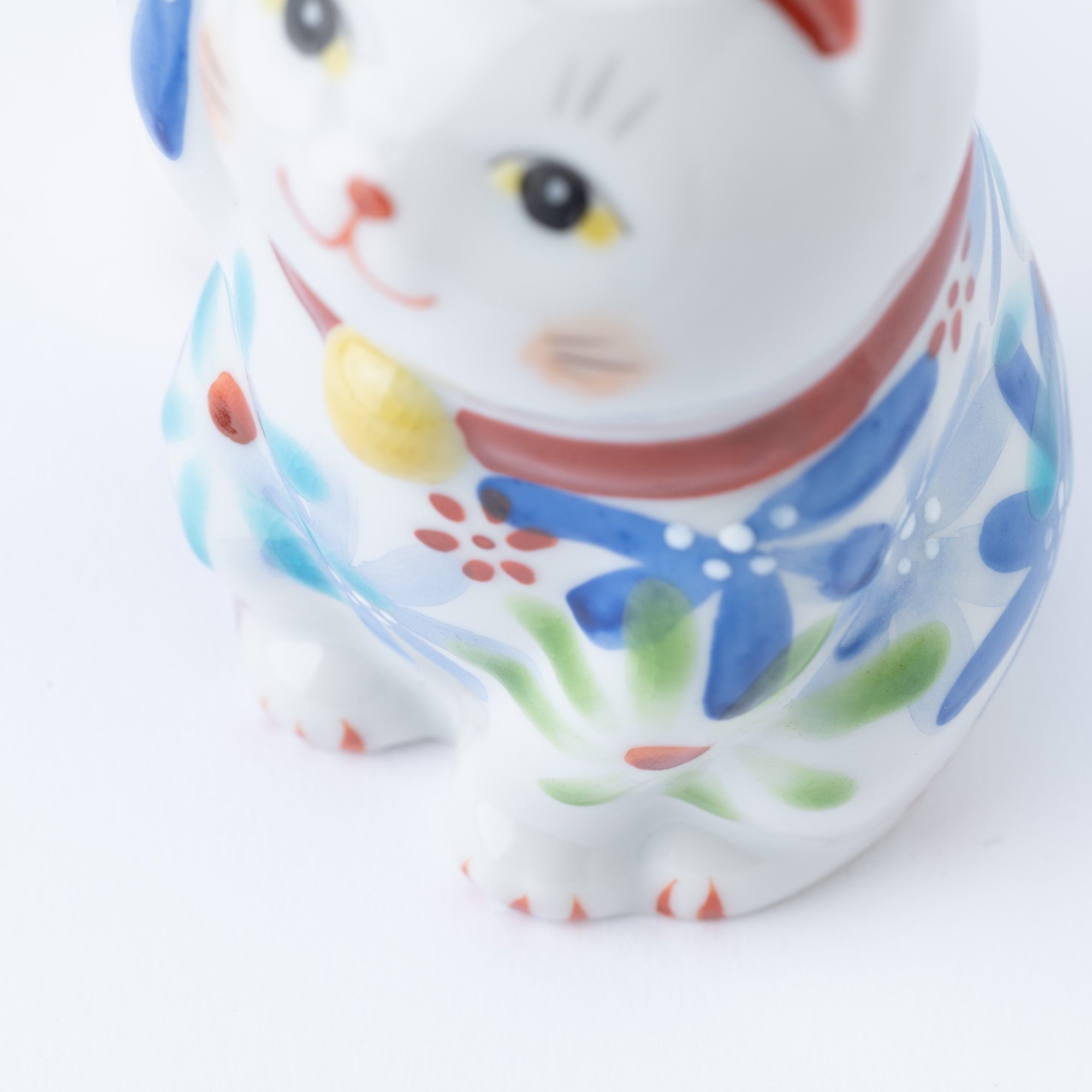 Kokuzou Kiln Flower Party Kutani Lucky Cat - Blue - MUSUBI KILN - Quality Japanese Tableware and Gift