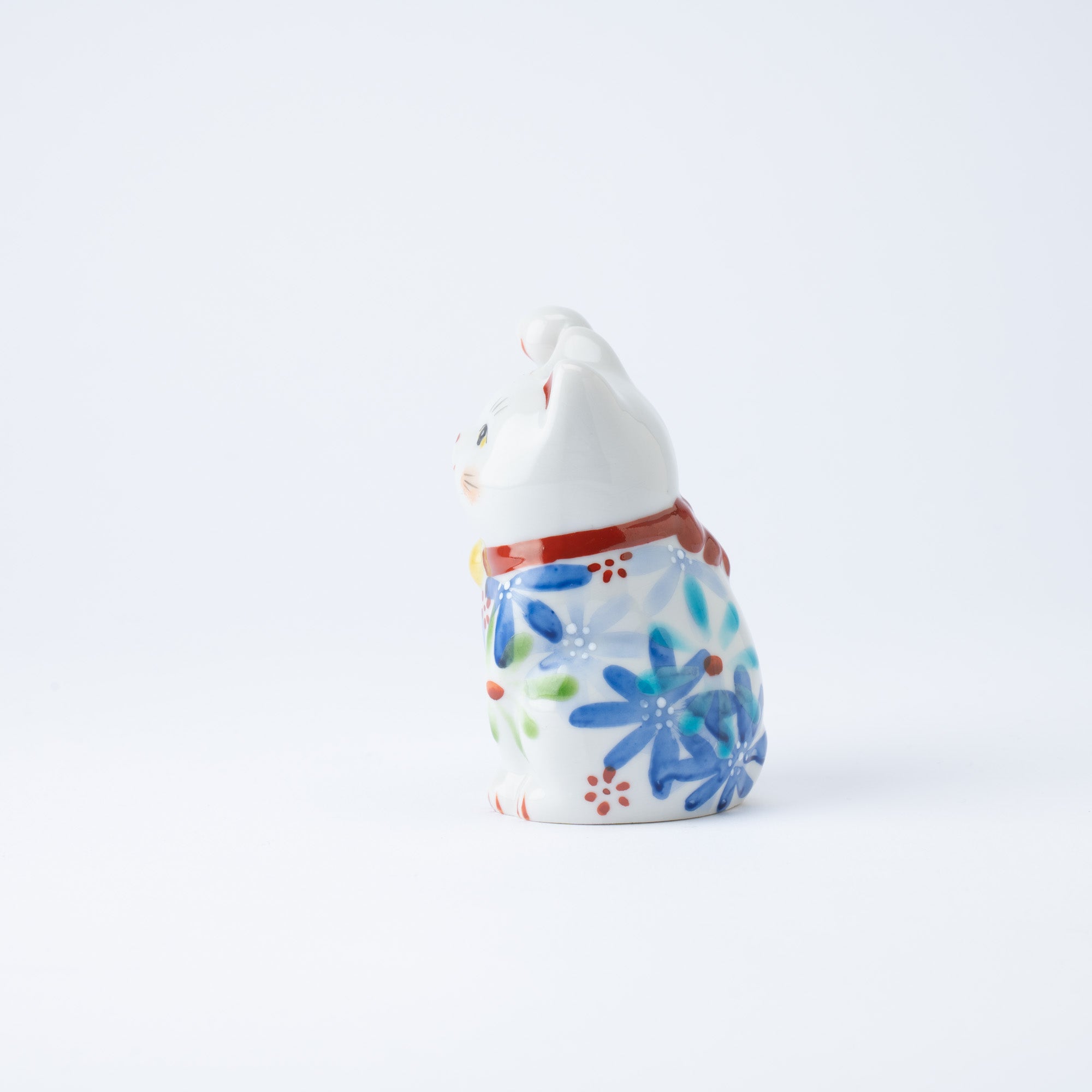 Kokuzou Kiln Flower Party Kutani Lucky Cat - Blue - MUSUBI KILN - Quality Japanese Tableware and Gift