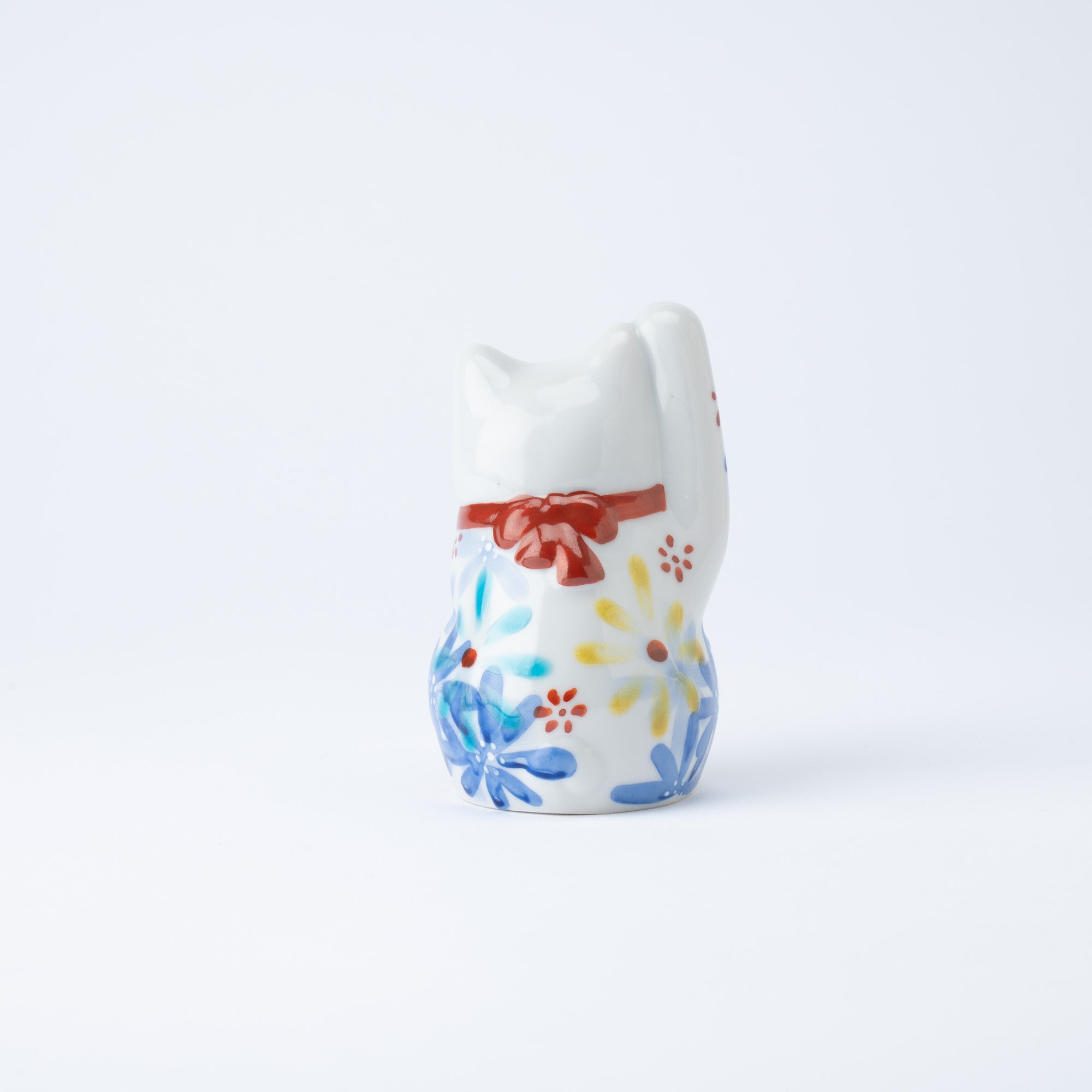 Kokuzou Kiln Flower Party Kutani Lucky Cat - Blue - MUSUBI KILN - Quality Japanese Tableware and Gift