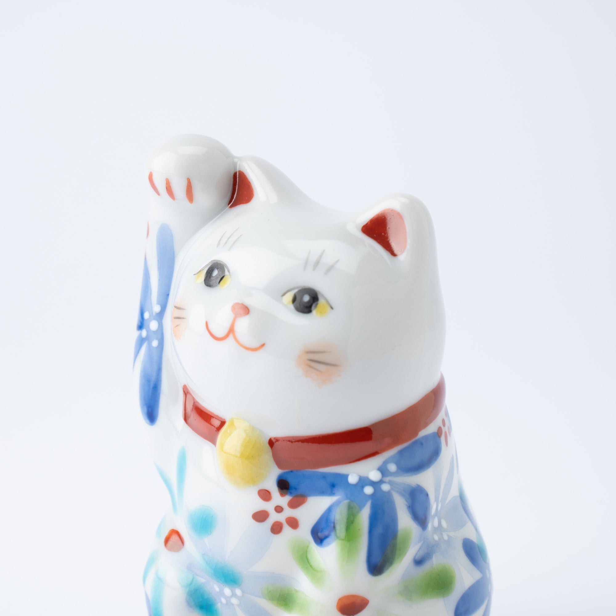 Kokuzou Kiln Flower Party Kutani Lucky Cat - Blue - MUSUBI KILN - Quality Japanese Tableware and Gift