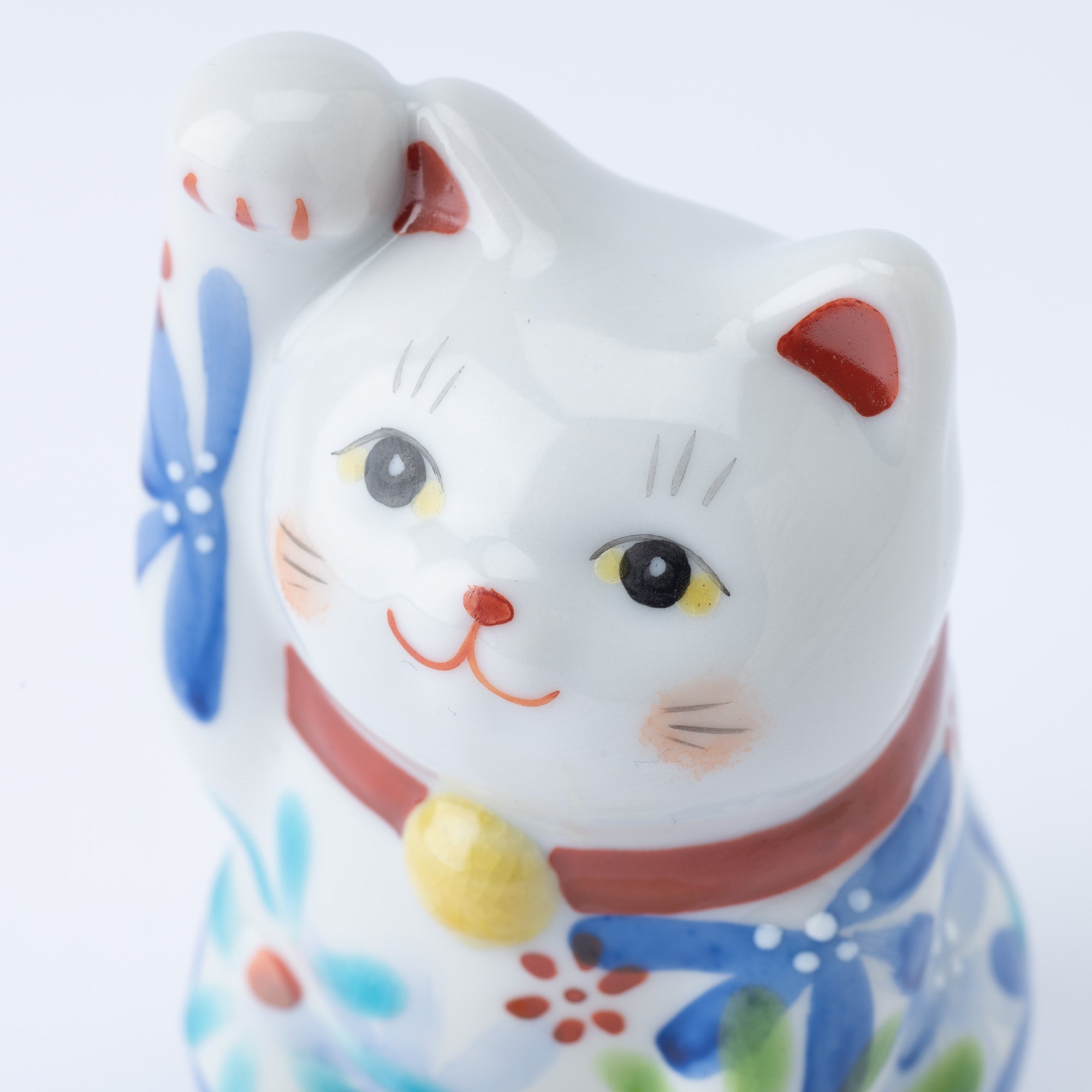 Kokuzou Kiln Flower Party Kutani Lucky Cat - Blue - MUSUBI KILN - Quality Japanese Tableware and Gift