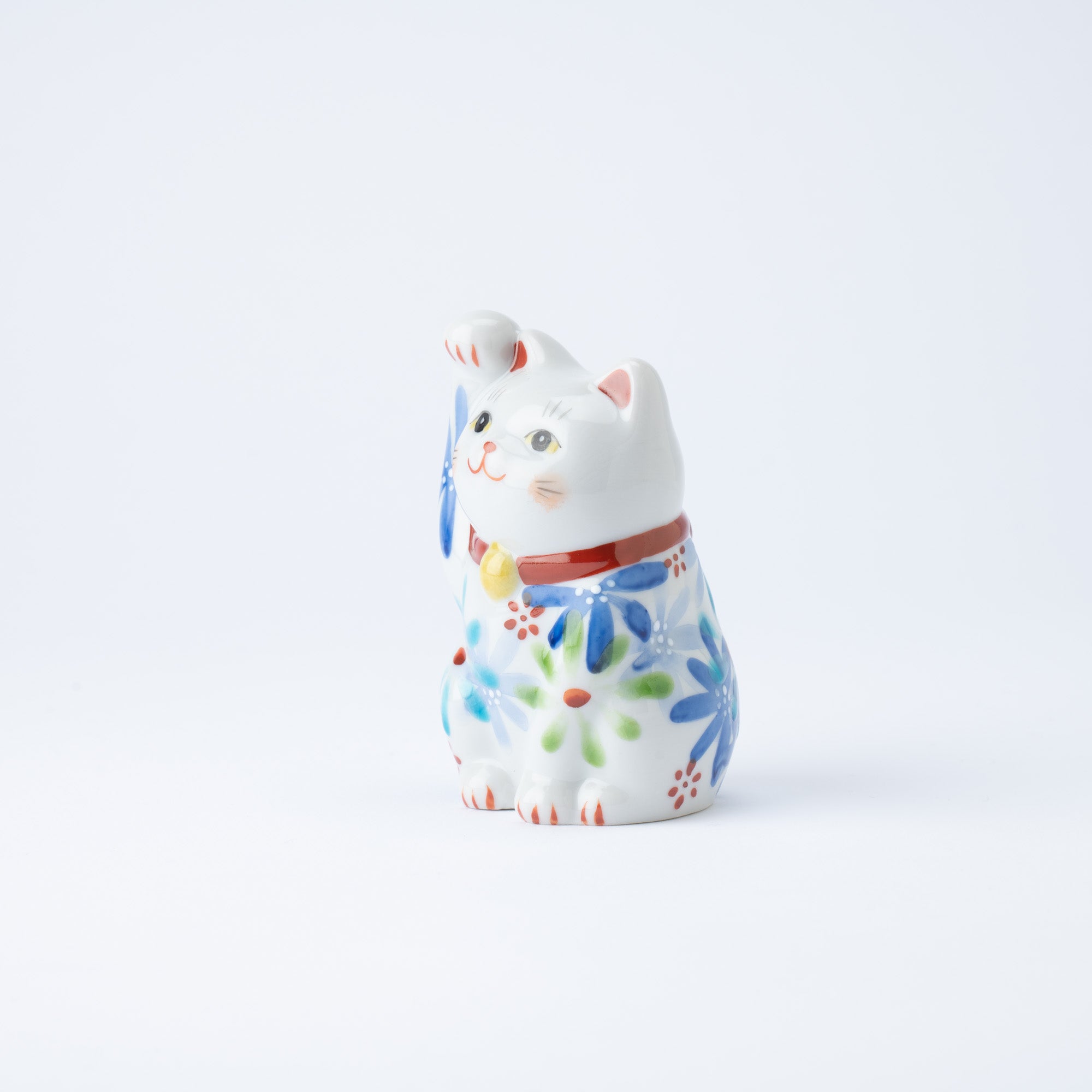 Kokuzou Kiln Flower Party Kutani Lucky Cat - Blue - MUSUBI KILN - Quality Japanese Tableware and Gift