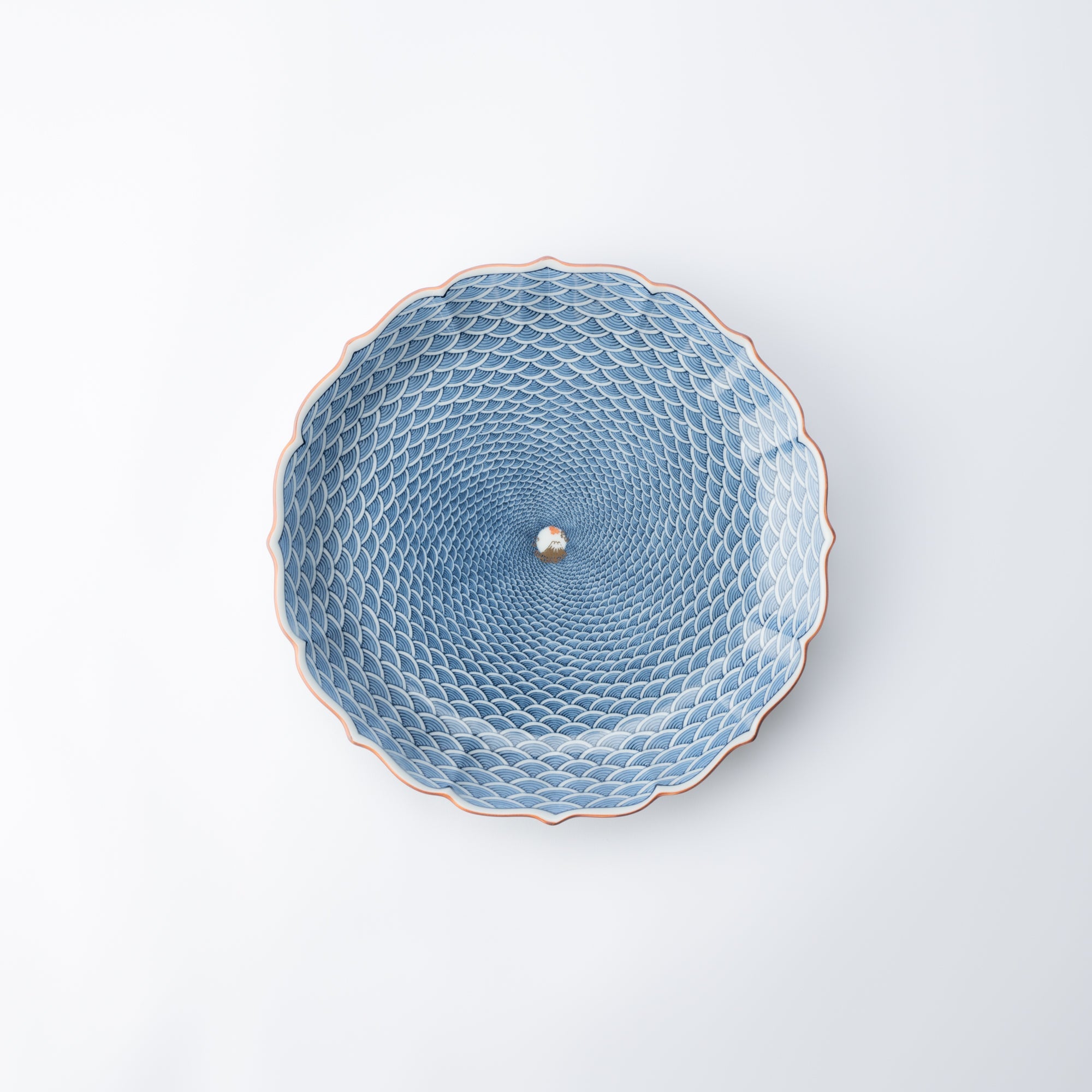 Midou Kiln Seigaiha Blue Wave Hasami Japanese Plate 9.4in - MUSUBI KILN - Quality Japanese Tableware and Gift
