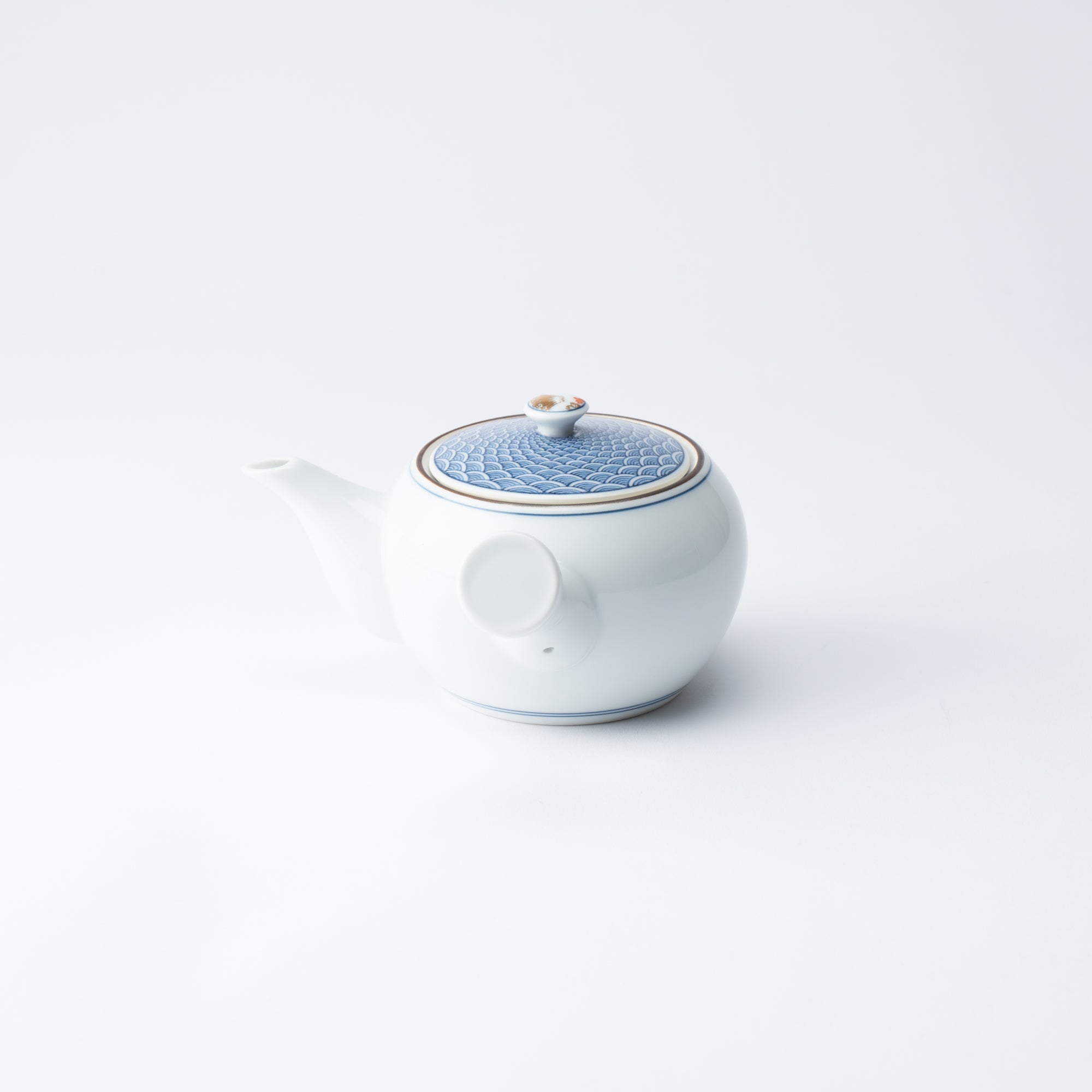 Midou Kiln Seigaiha Blue Wave Hasami Japanese Teapot 370ml (12.5oz) - MUSUBI KILN - Quality Japanese Tableware and Gift