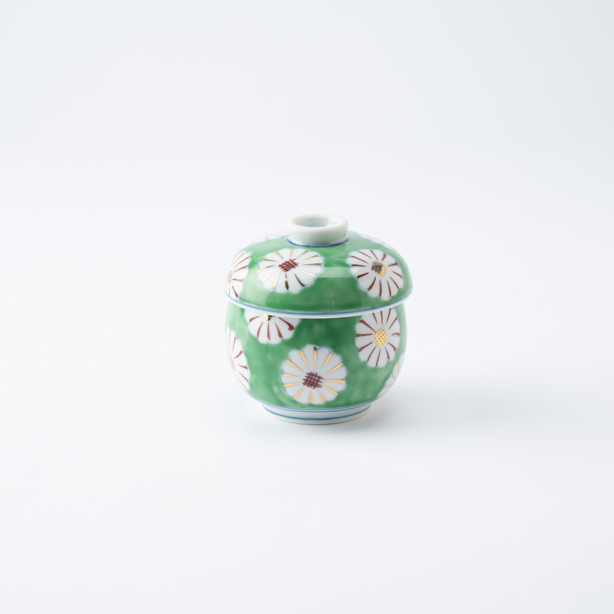 Musubi Mono Green Field of Chrysanthemums Arita Chawanmushi Bowl - MUSUBI KILN - Quality Japanese Tableware and Gift