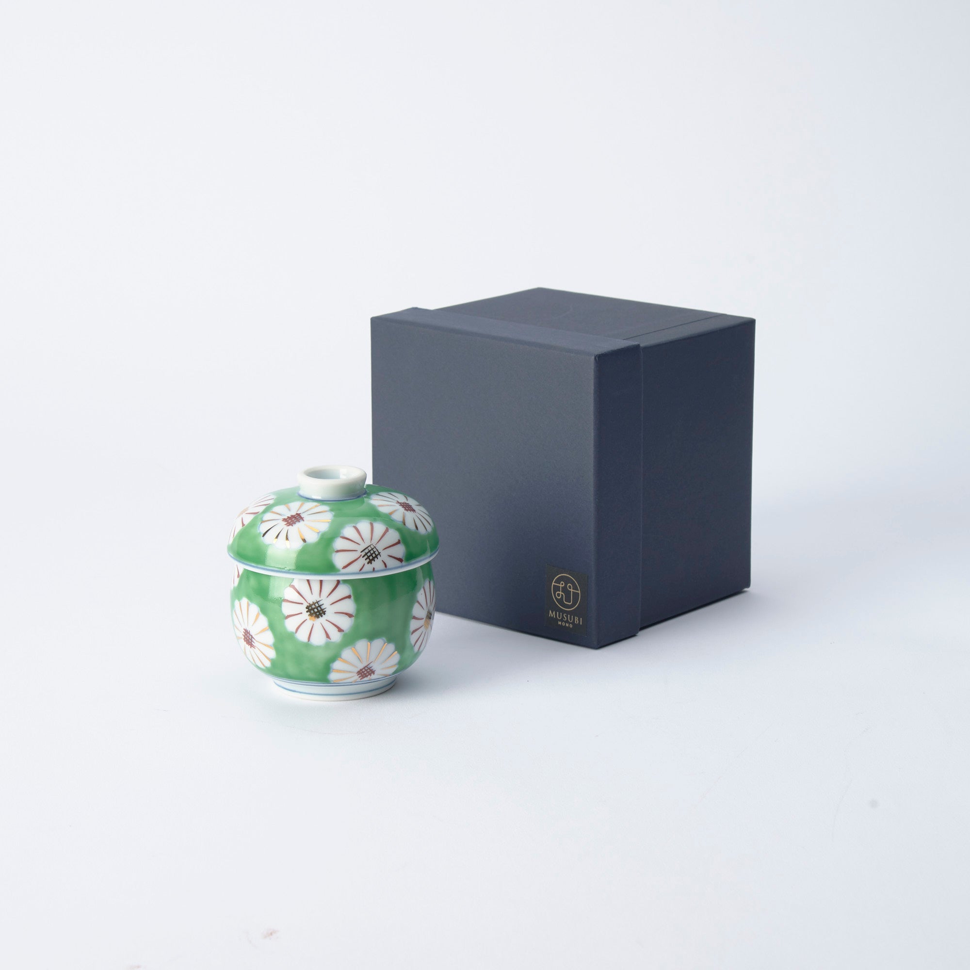 Musubi Mono Green Field of Chrysanthemums Arita Chawanmushi Bowl - MUSUBI KILN - Quality Japanese Tableware and Gift