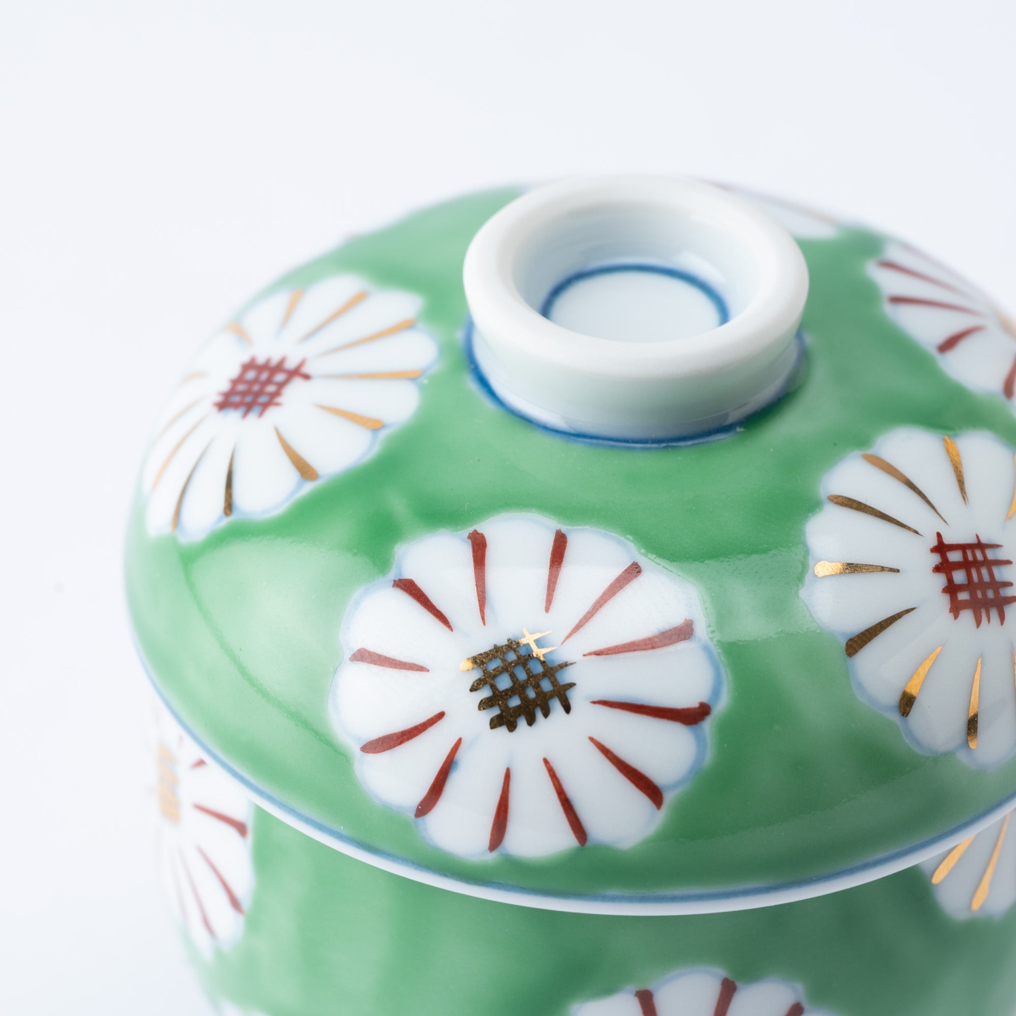 Musubi Mono Green Field of Chrysanthemums Arita Chawanmushi Bowl - MUSUBI KILN - Quality Japanese Tableware and Gift