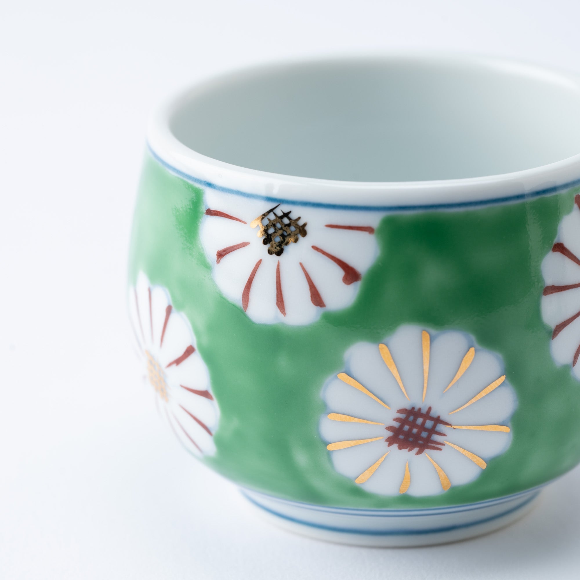 Musubi Mono Green Field of Chrysanthemums Arita Chawanmushi Bowl - MUSUBI KILN - Quality Japanese Tableware and Gift