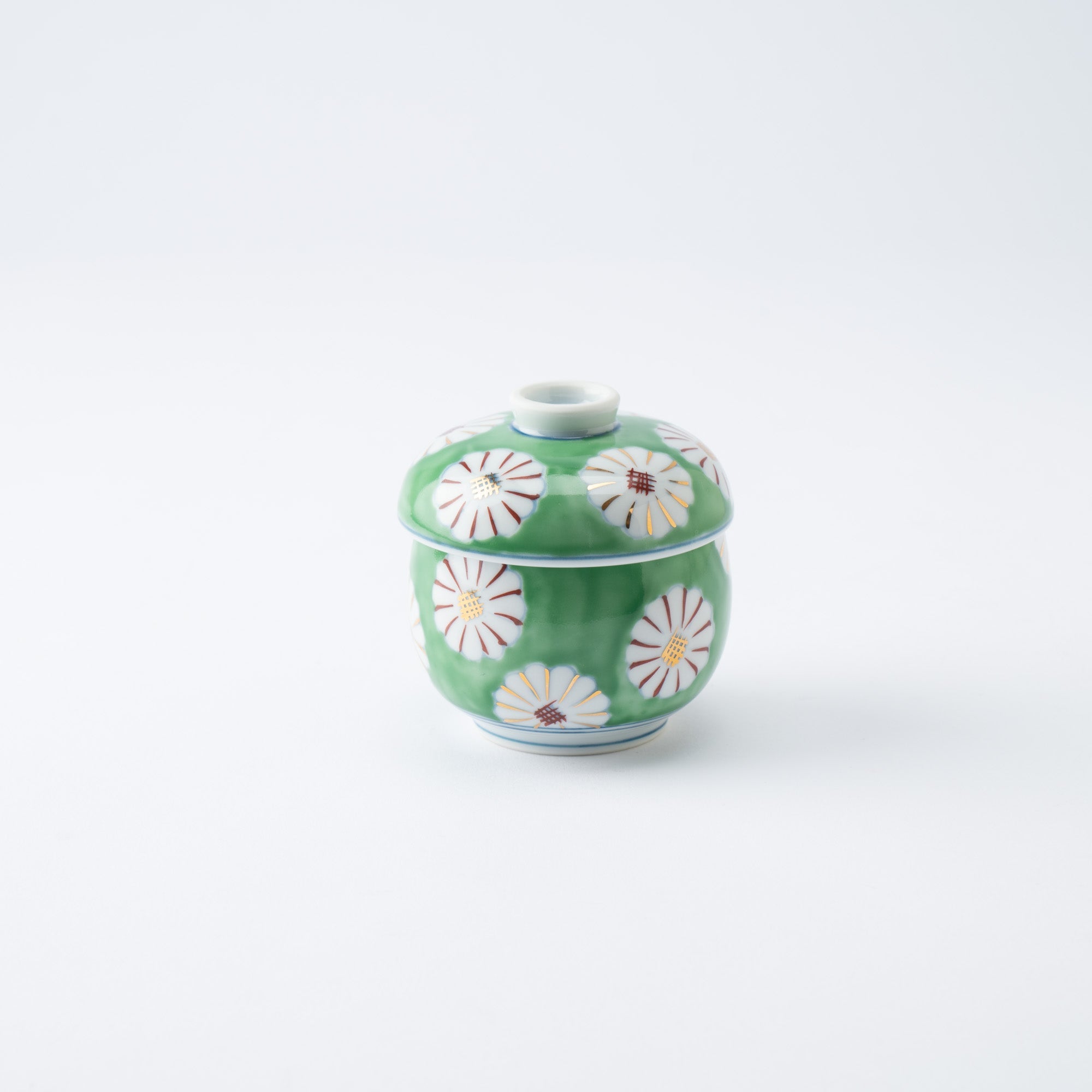 Musubi Mono Green Field of Chrysanthemums Arita Chawanmushi Bowl - MUSUBI KILN - Quality Japanese Tableware and Gift